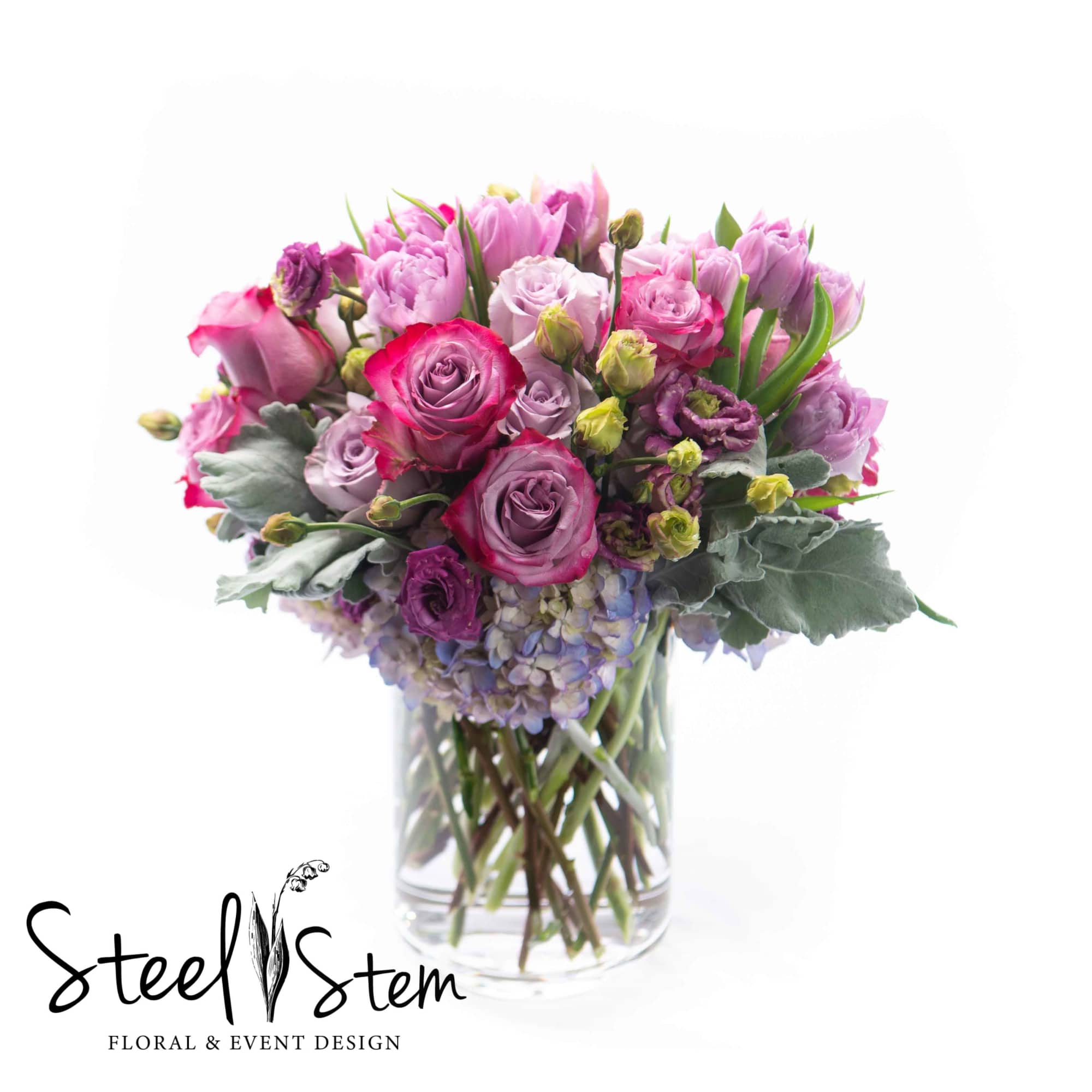 A collection of lovely shades of soft lavender roses, whimsical blooms of