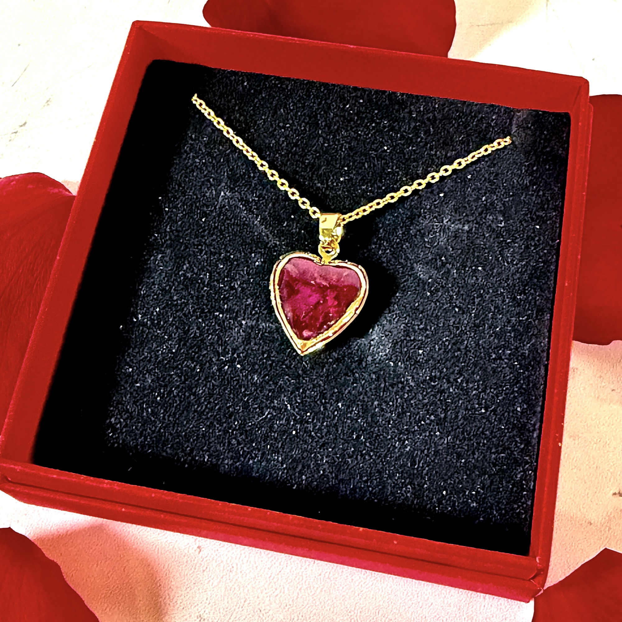 Heart pendant necklace in a red gift box