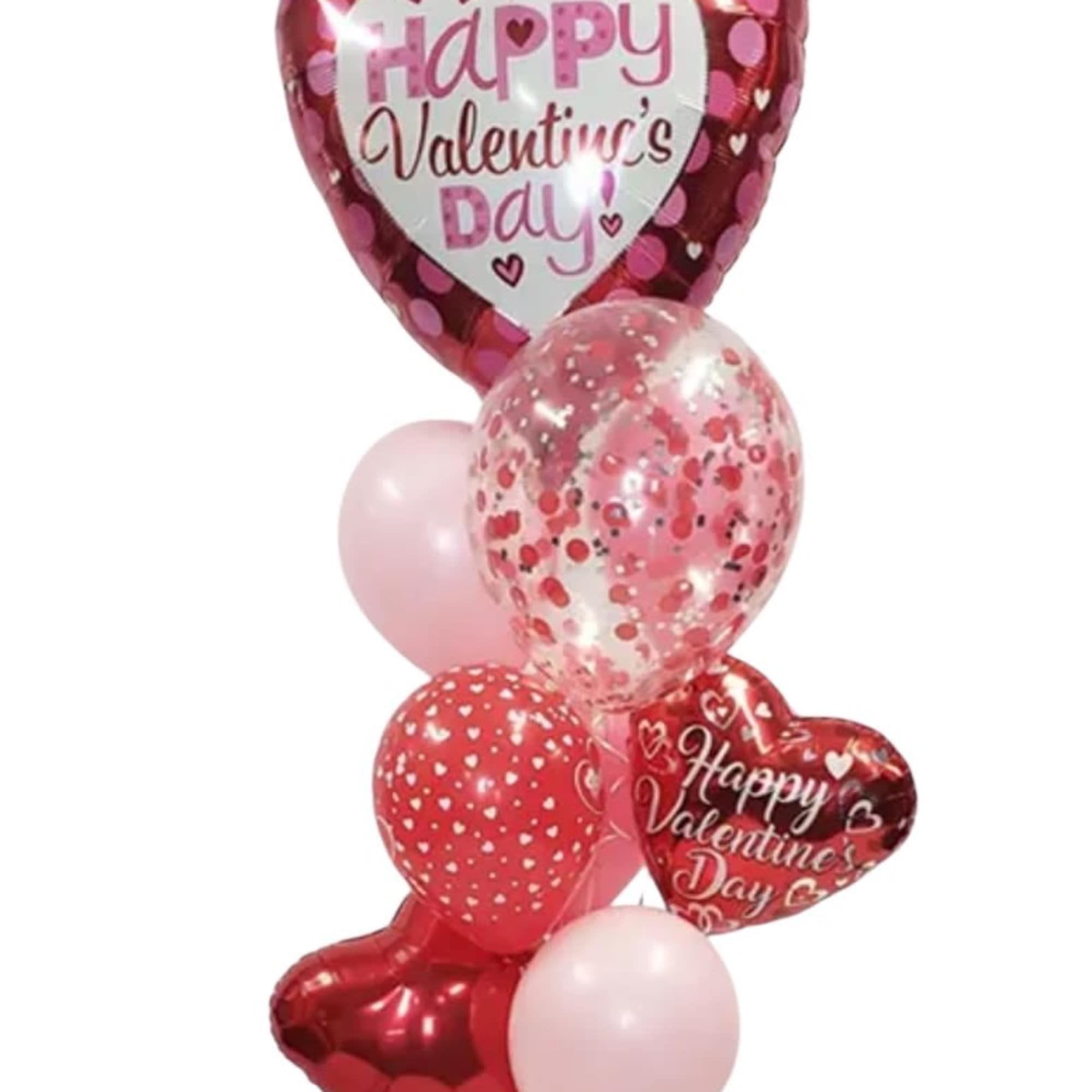 Heart-shaped Valentine’s Day balloon bouquet in pink and red