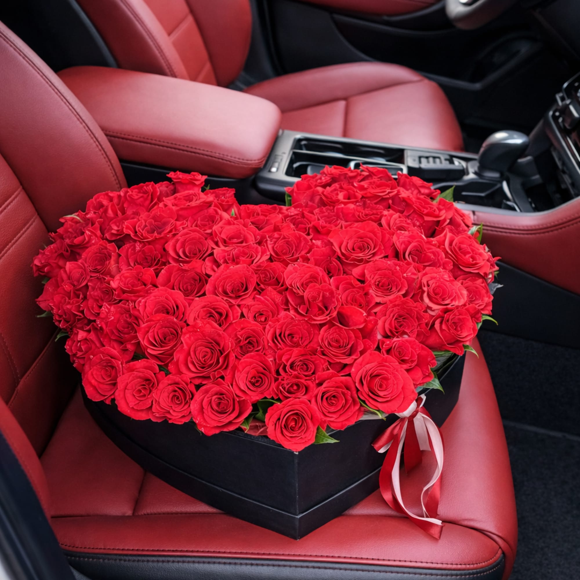 A dense heart-shaped cluster of red roses arranged for maximum romantic impact