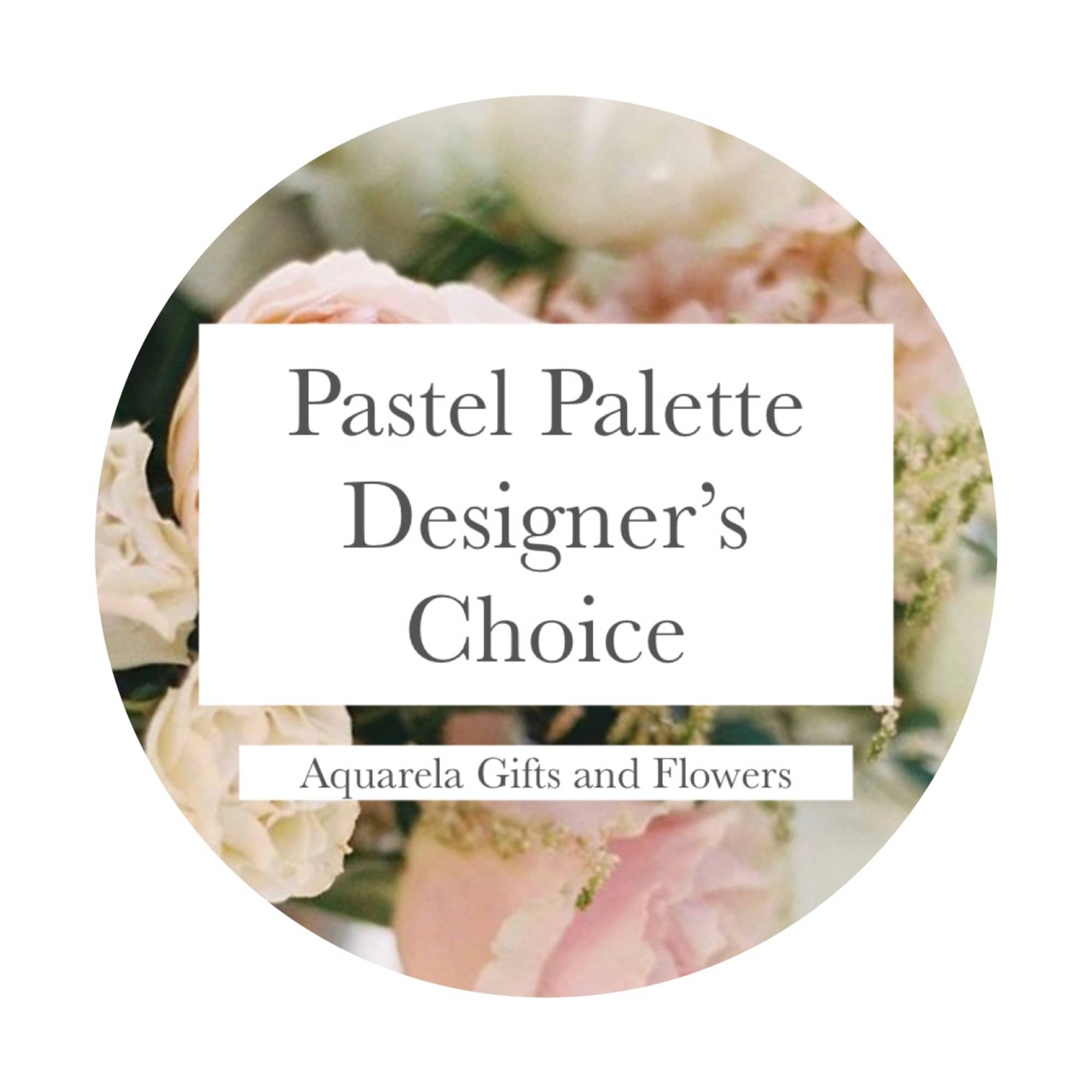 Pastel floral design label with soft pink and cream flowers