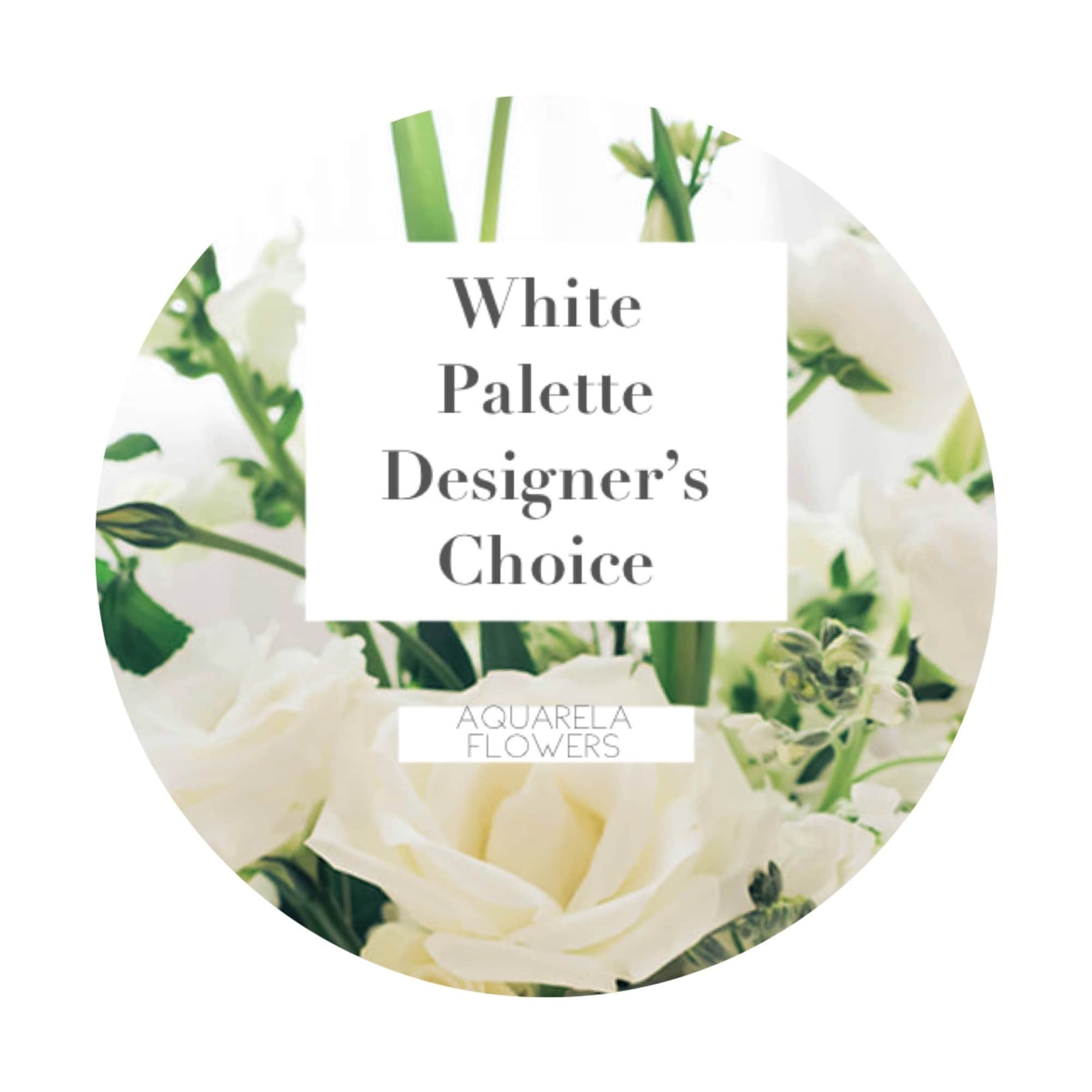 White floral designer's choice arrangement graphic with roses