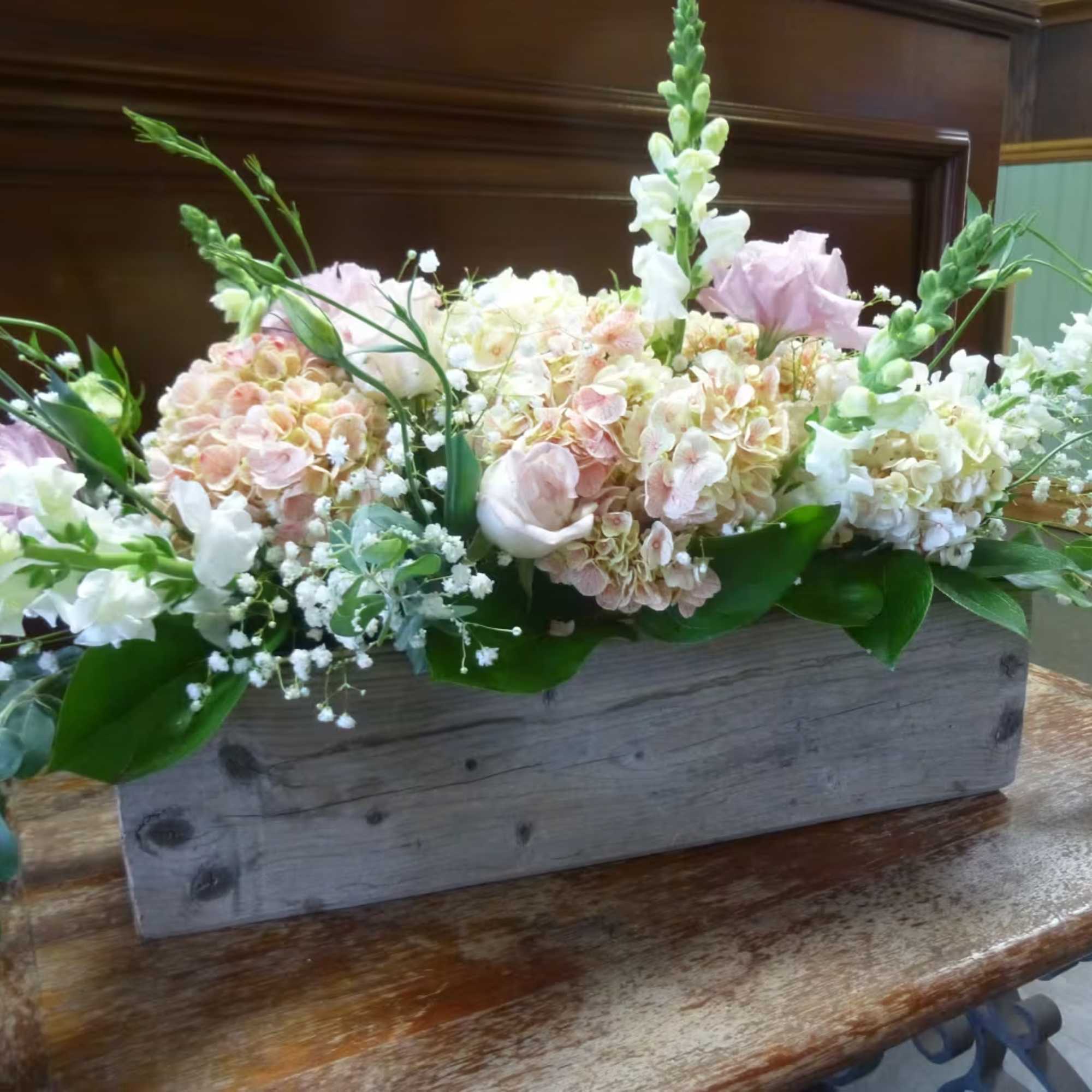 Recipe: Combinations of Pinks and White Hydrangaes, Ranunculus, Snapdragon or Stock, Lisianthus