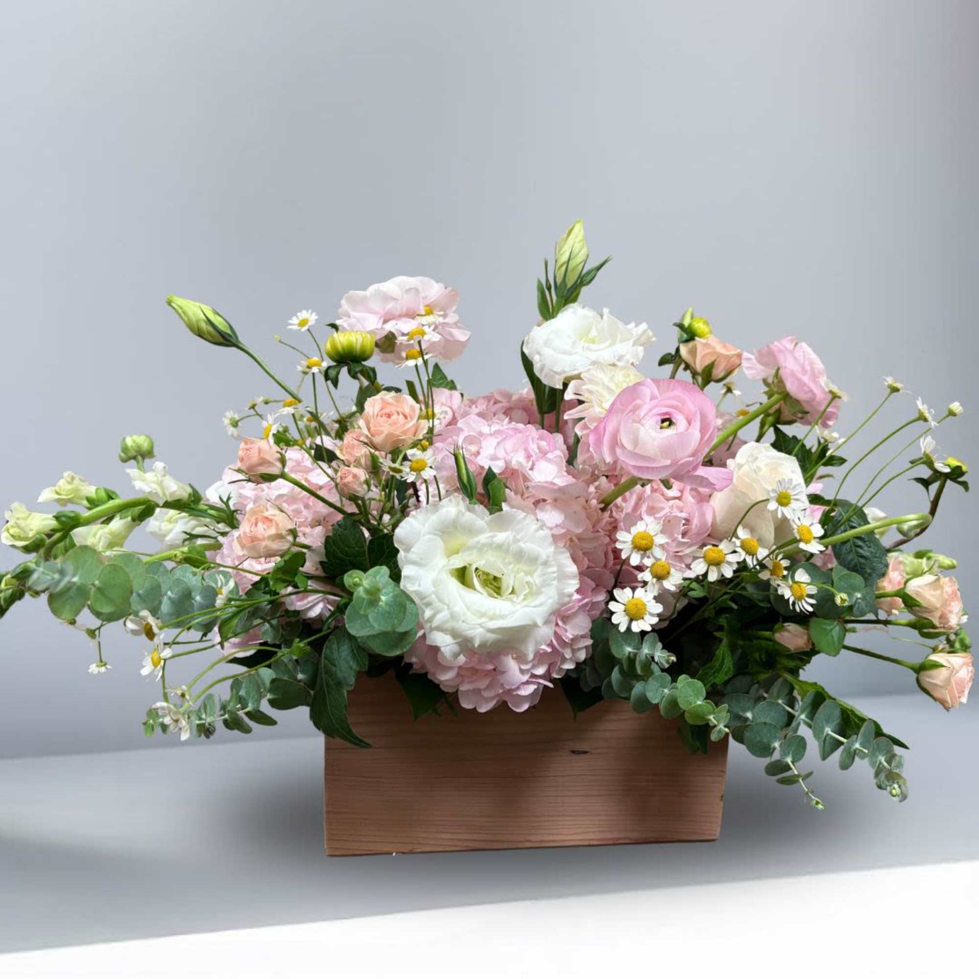 Recipe: Combinations of Pinks and White Hydrangaes, Ranunculus, Snapdragon or Stock, Lisianthus