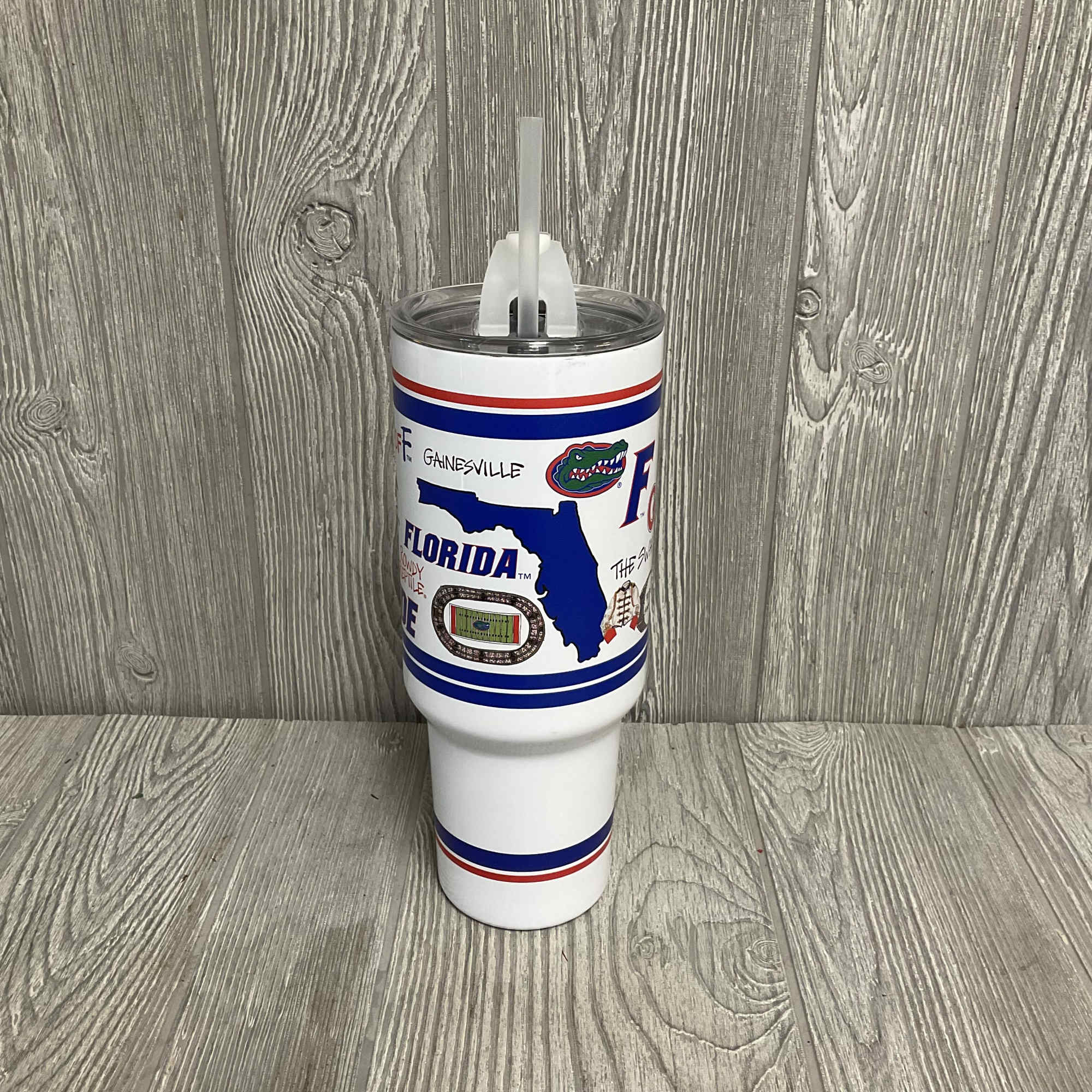 Florida-themed insulated tumbler with a straw