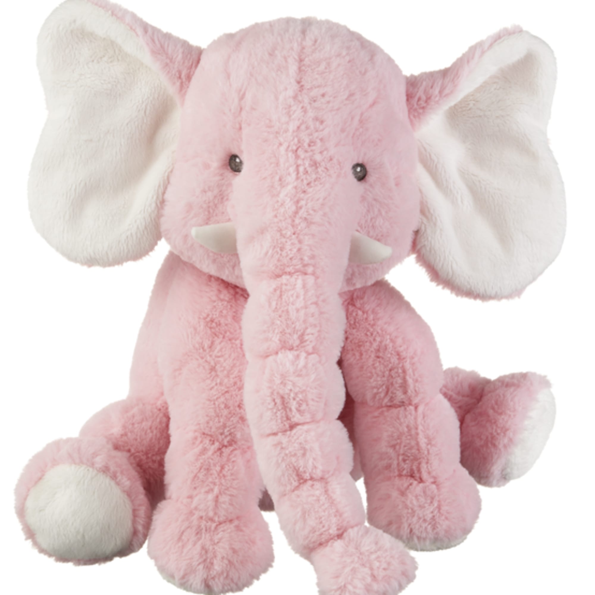 Pink plush elephant stuffed animal with white ears and feet