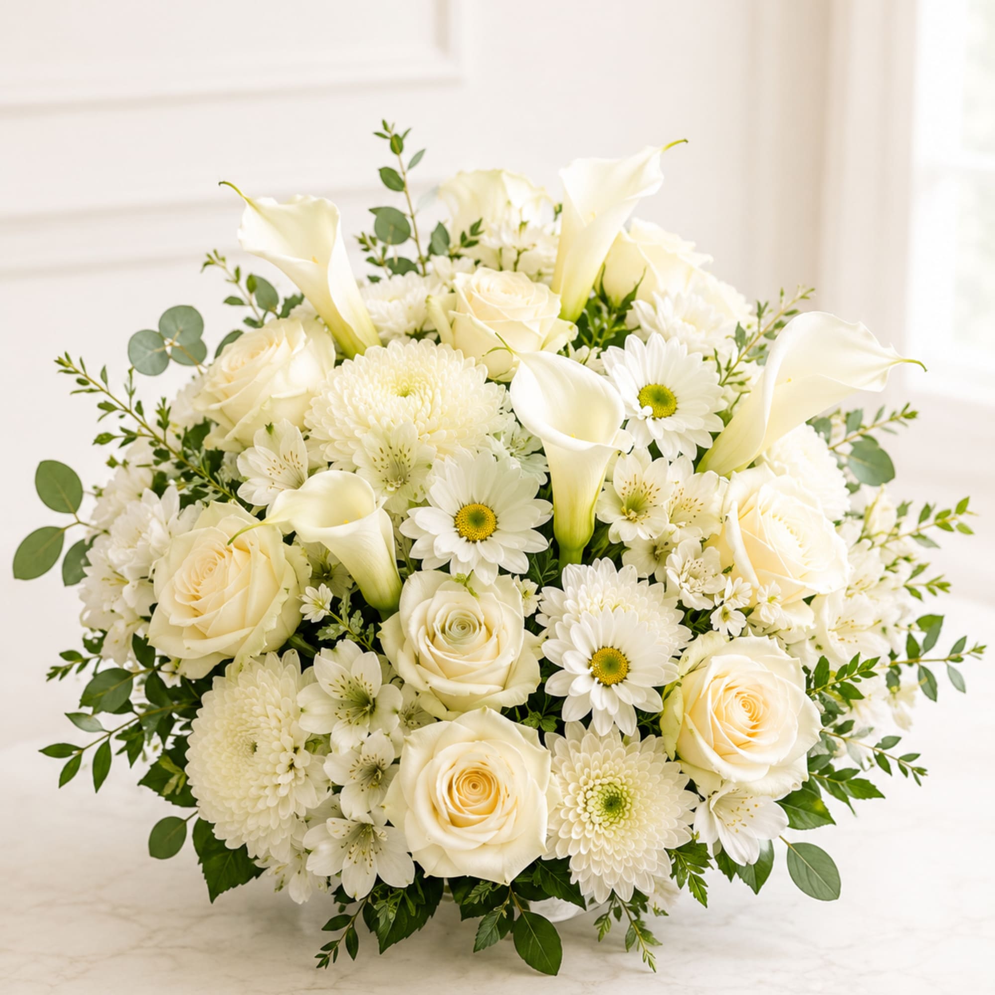 This arrangement is perfect for sympathy, weddings, anniversary, new beginnings, housewarming, or