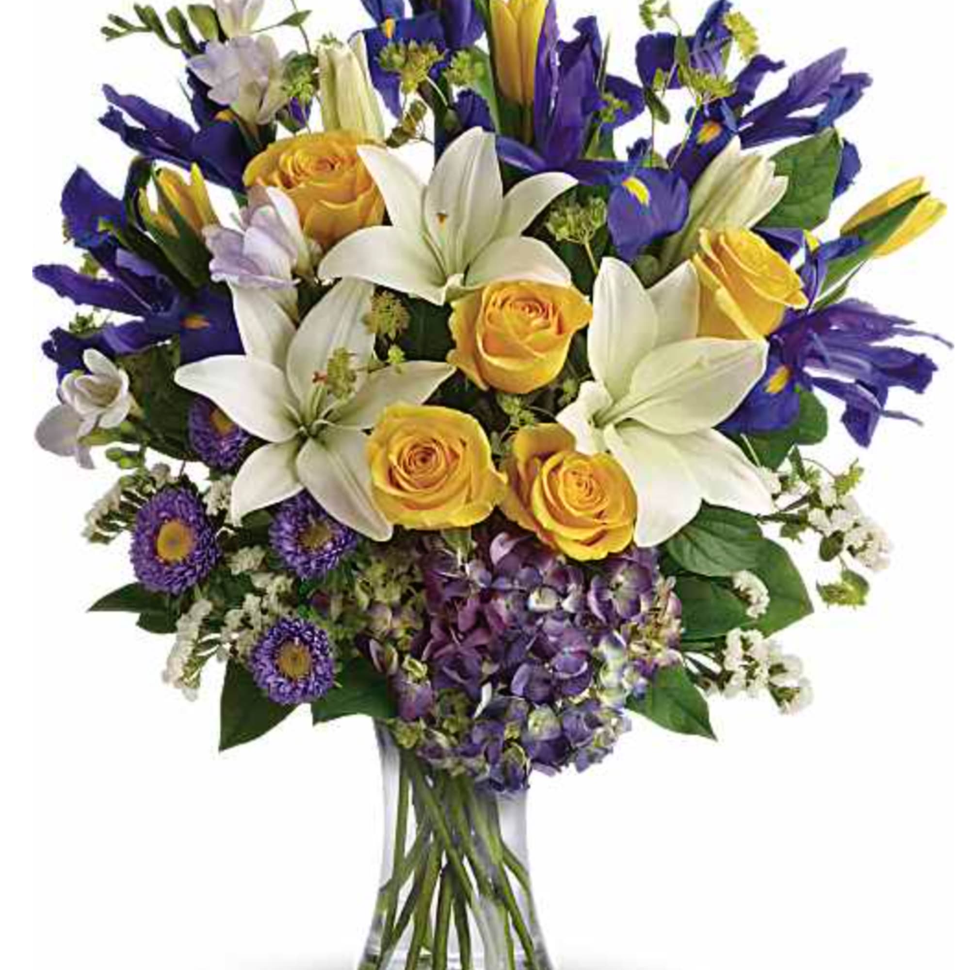 Inspired by the sky on a bright spring day, this glorious bouquet