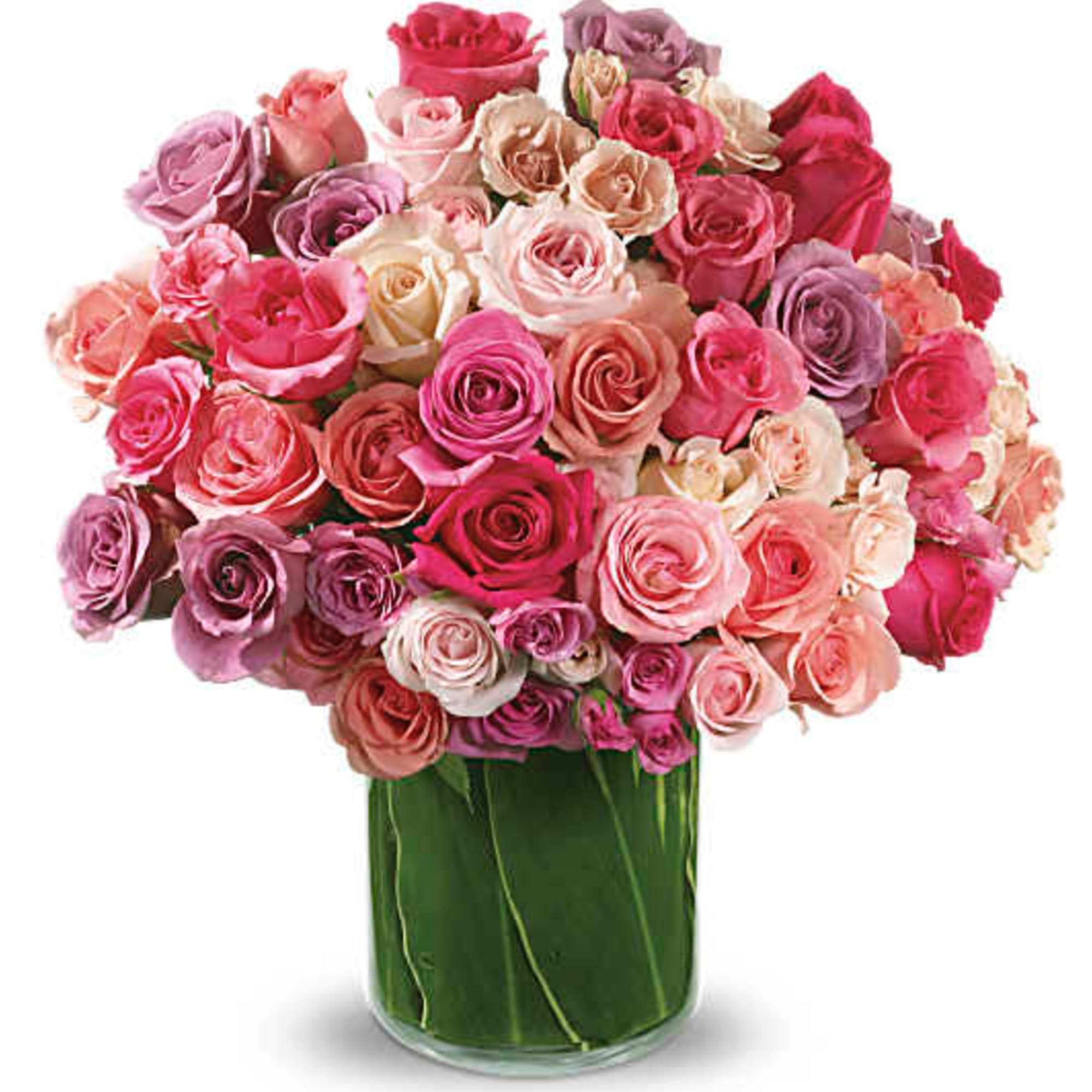 Feminine and fabulous, this spectacular bouquet of lavender and pink roses in