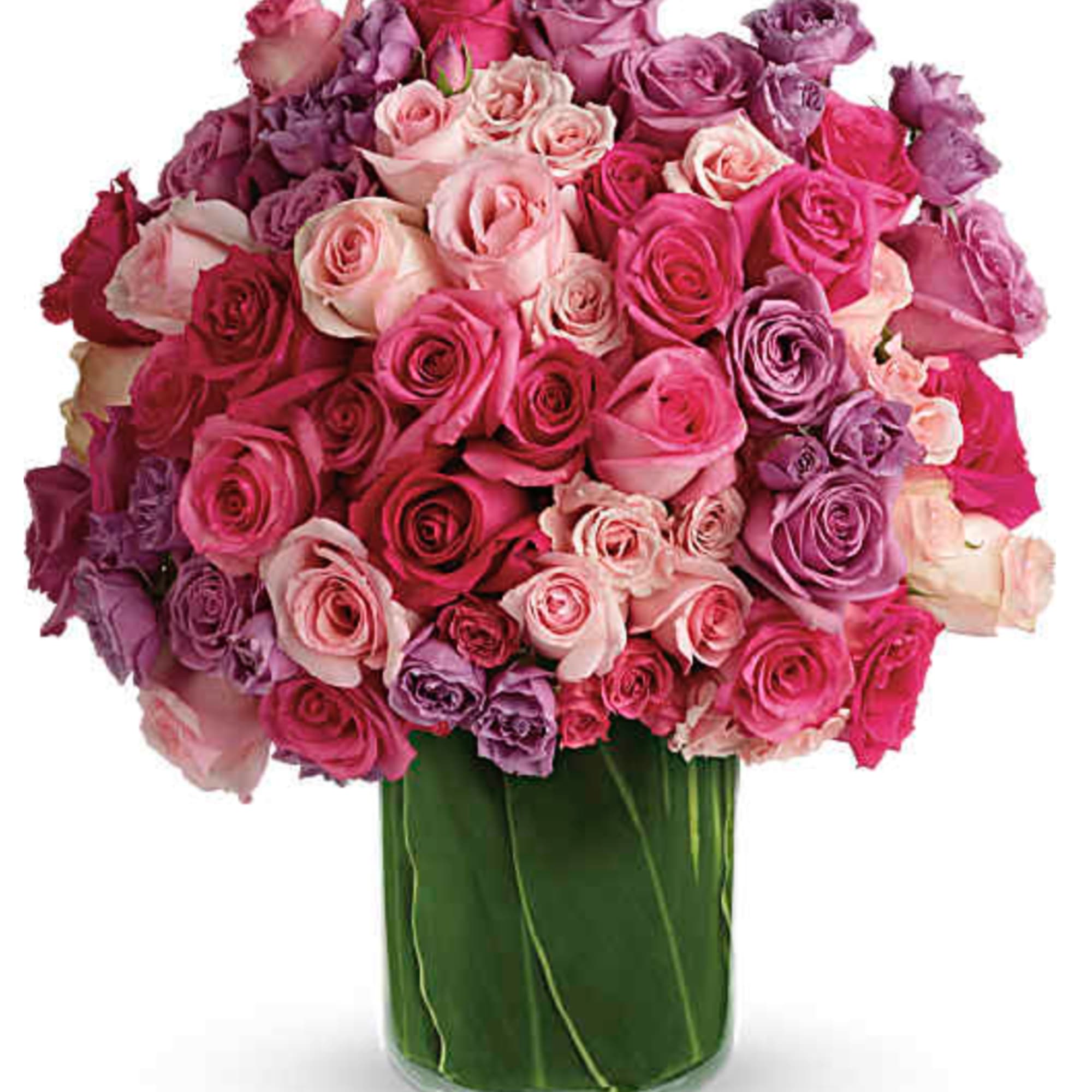 Feminine and fabulous, this spectacular bouquet of lavender and pink roses in