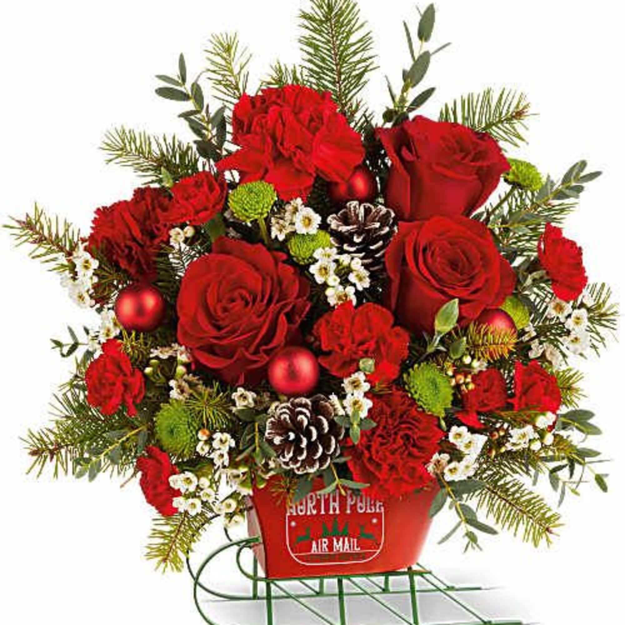 Teleflora's North Pole Sleigh Bouquet dashes in with festive color and charm!
