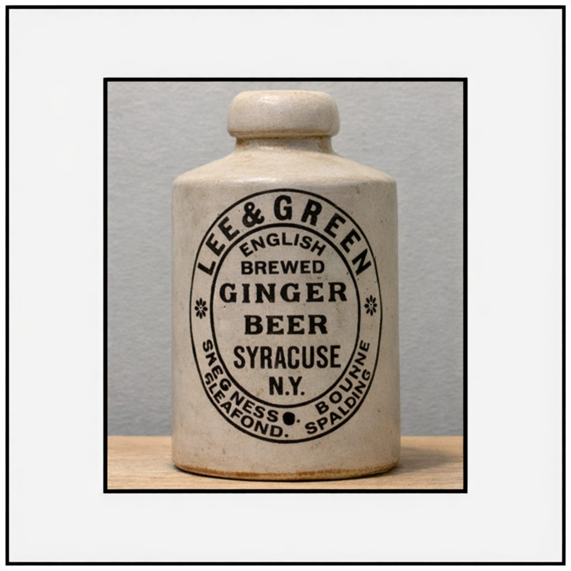 Ceramic ginger beer bottle with printed label