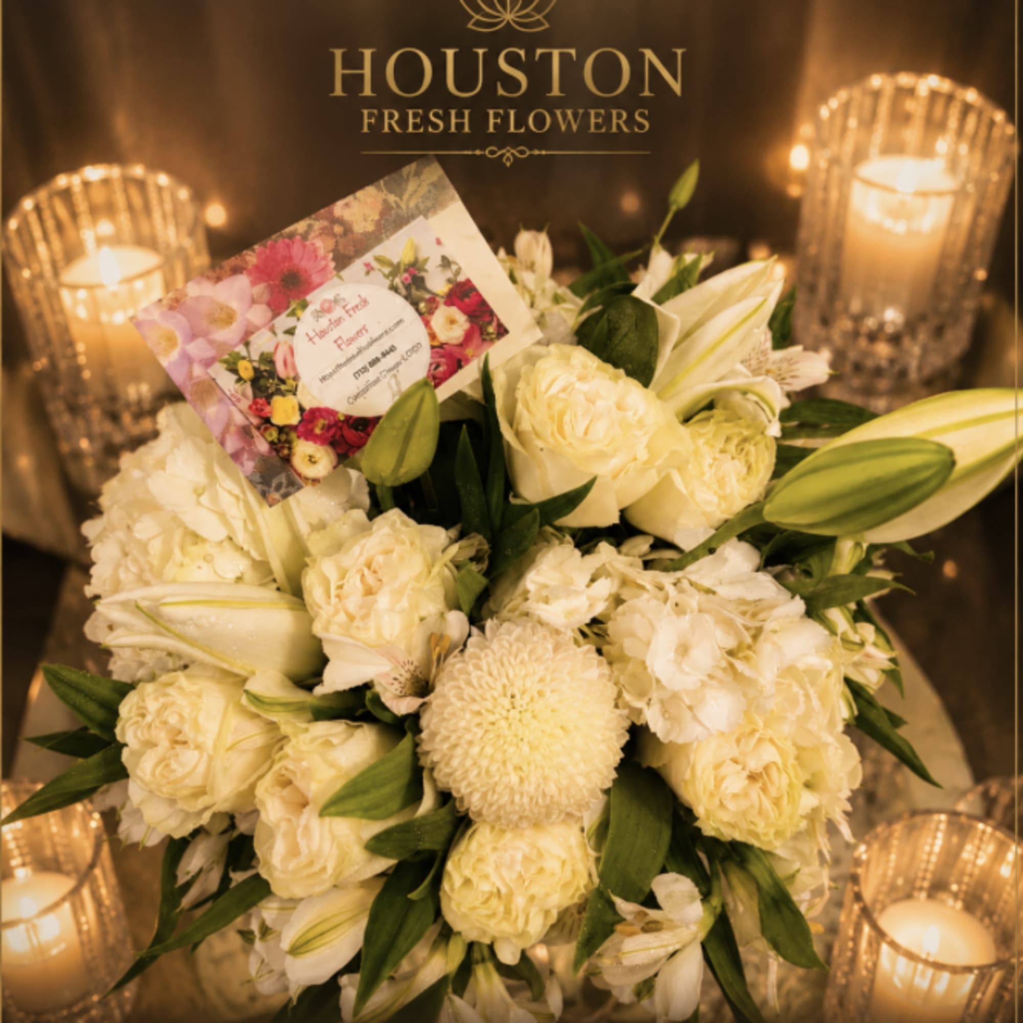 Beautiful white bouquet with different types of flowers.