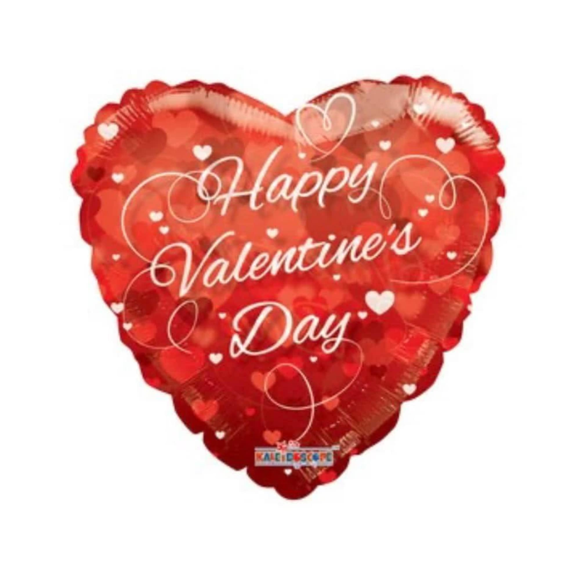 Heart-shaped red Valentine’s Day balloon with white lettering
