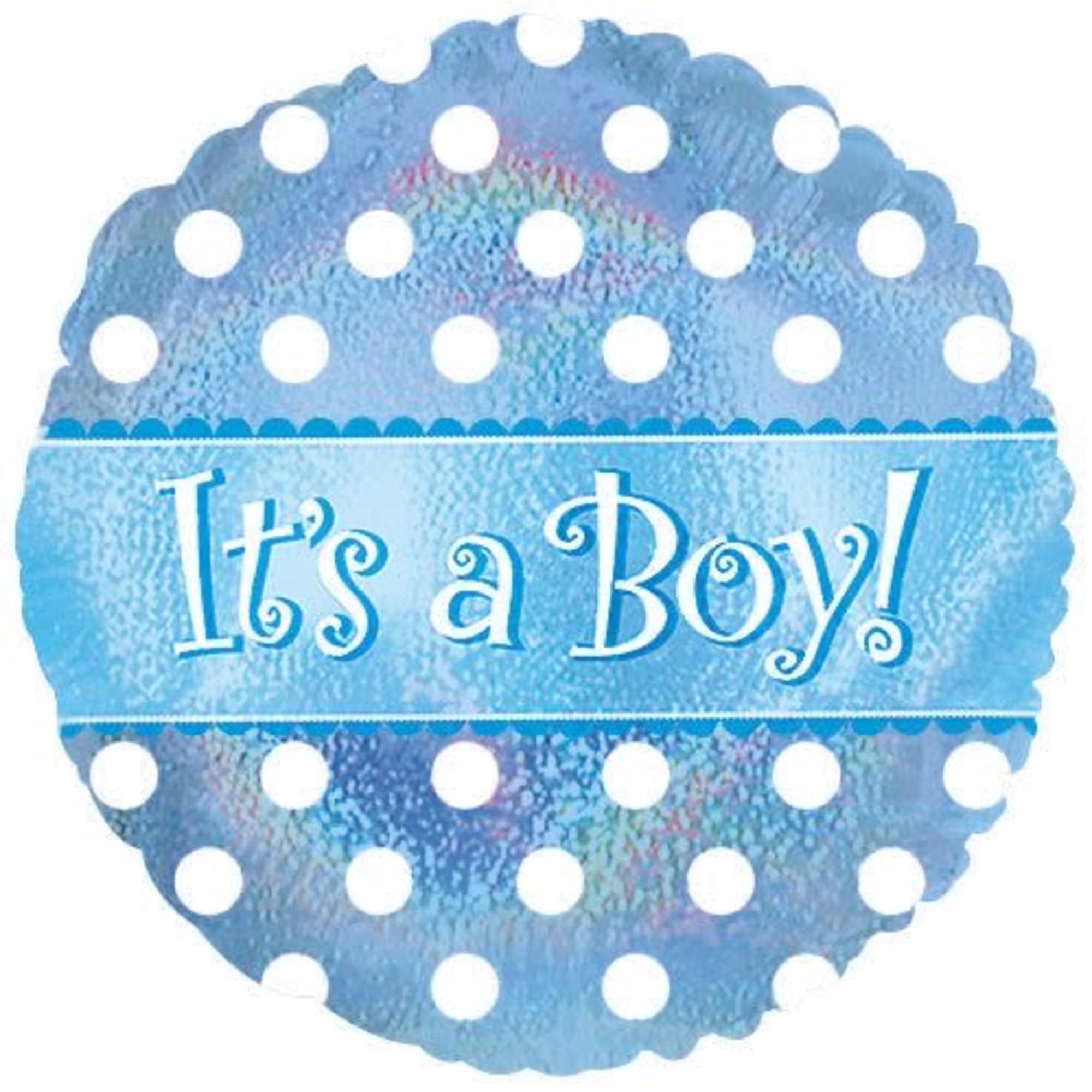 Blue polka-dot balloon with the text "It's a Boy!"