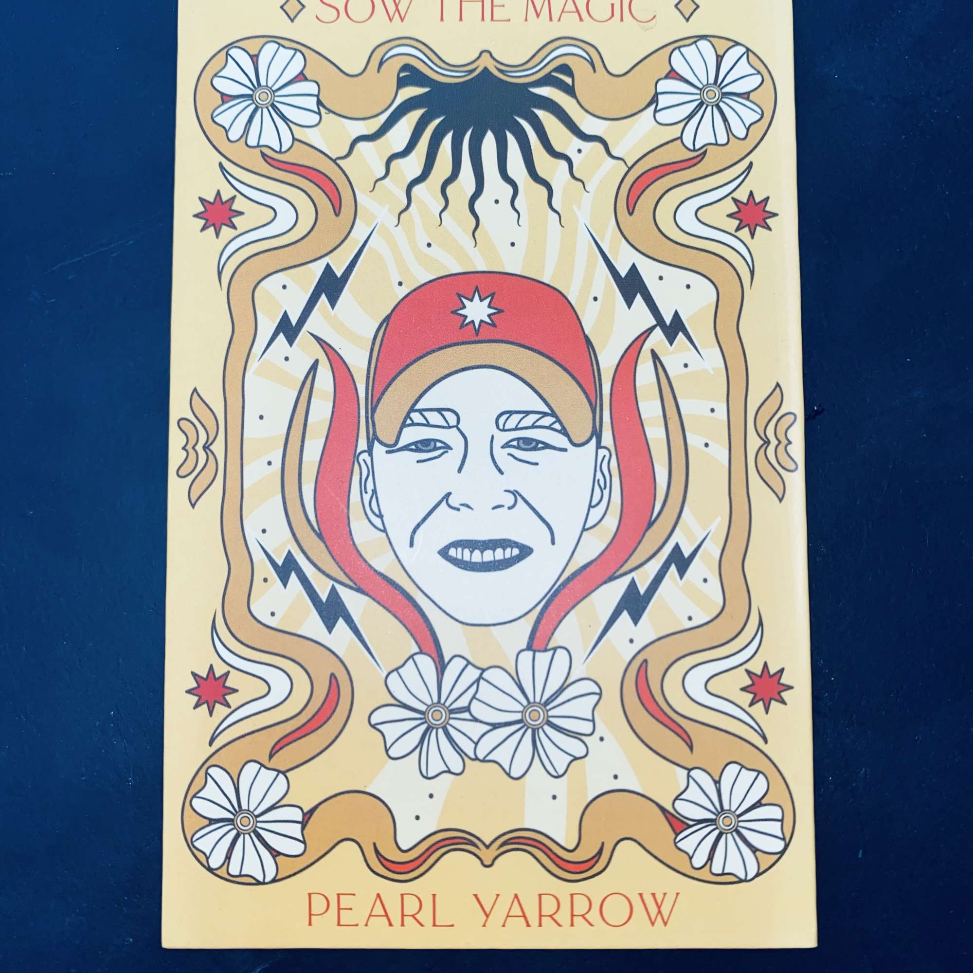 Illustrated book cover with a stylized face and floral motifs