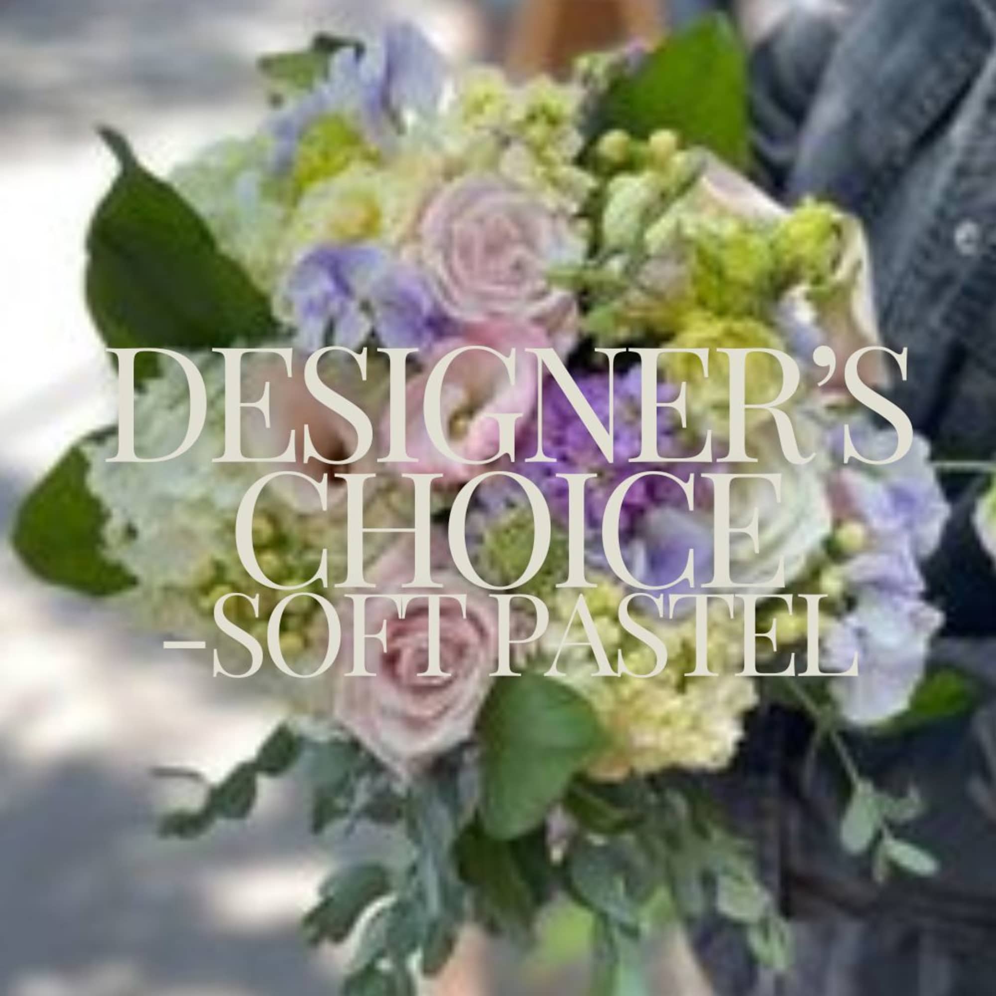 Pastel hand-tied bouquet with pale pink roses and soft lavender and white blooms