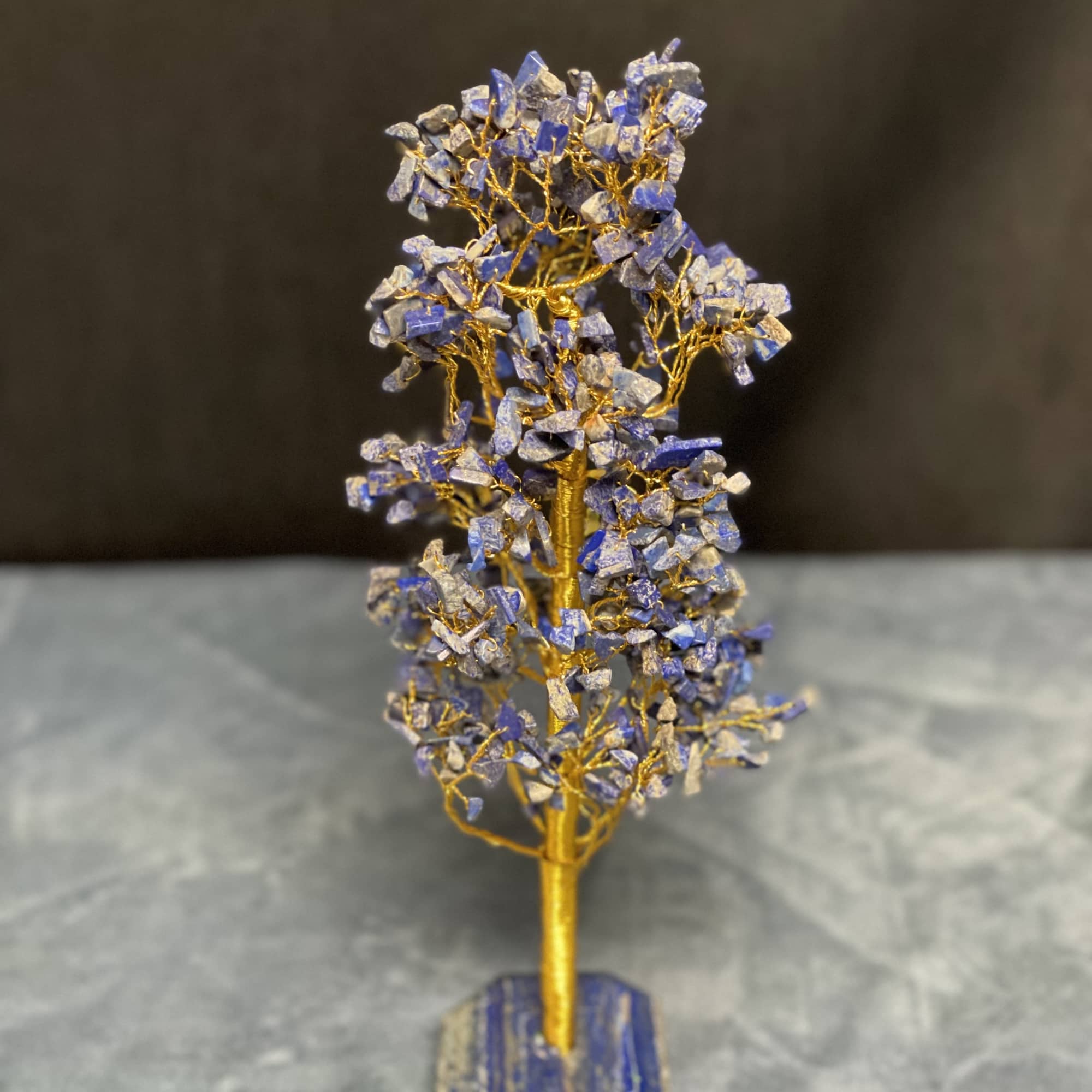 Glistering Blue tree with uncut Lapiz Lazuli gemstones and gemstone base 