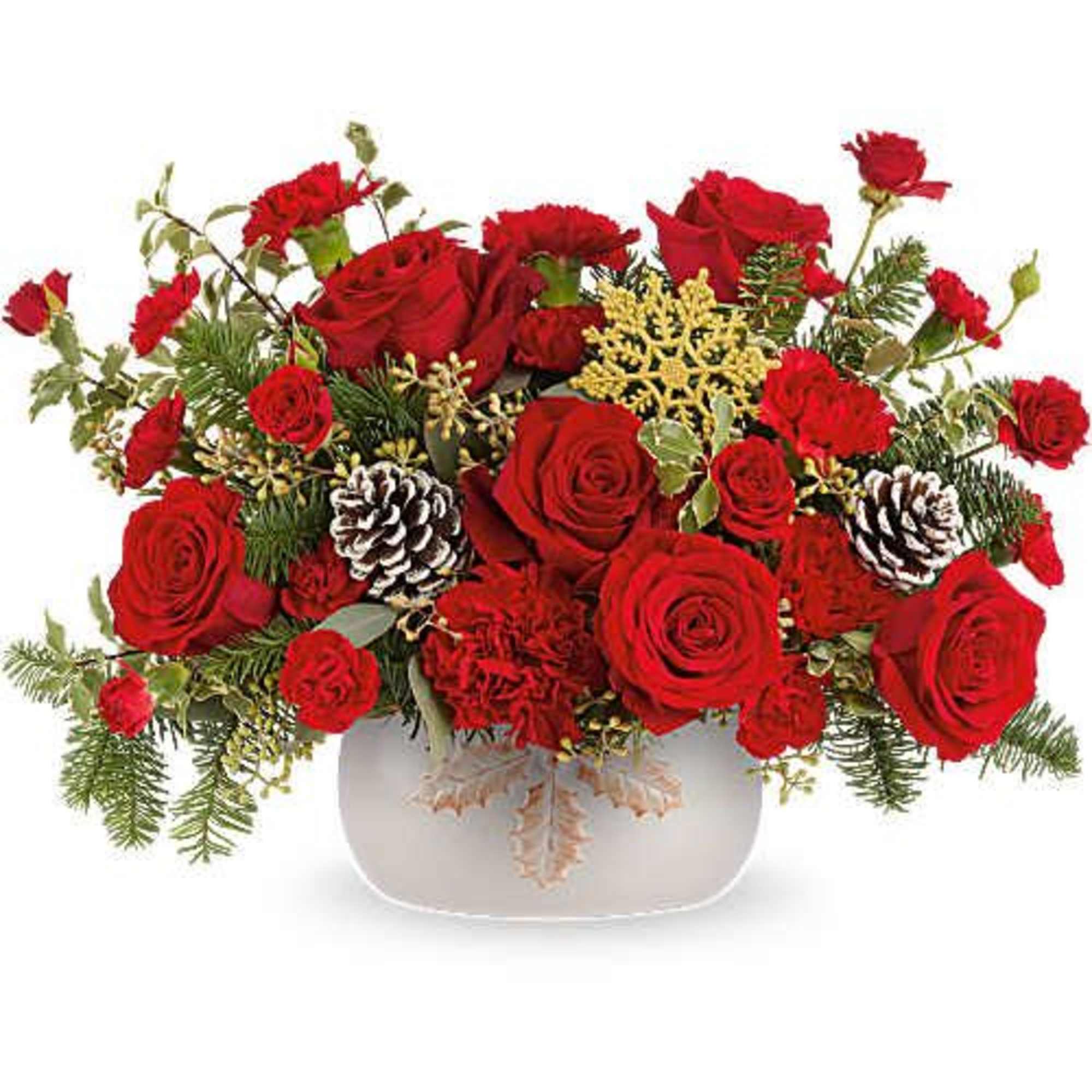 Teleflora's Holly Season Bouquet is full of festive charm! Red roses and