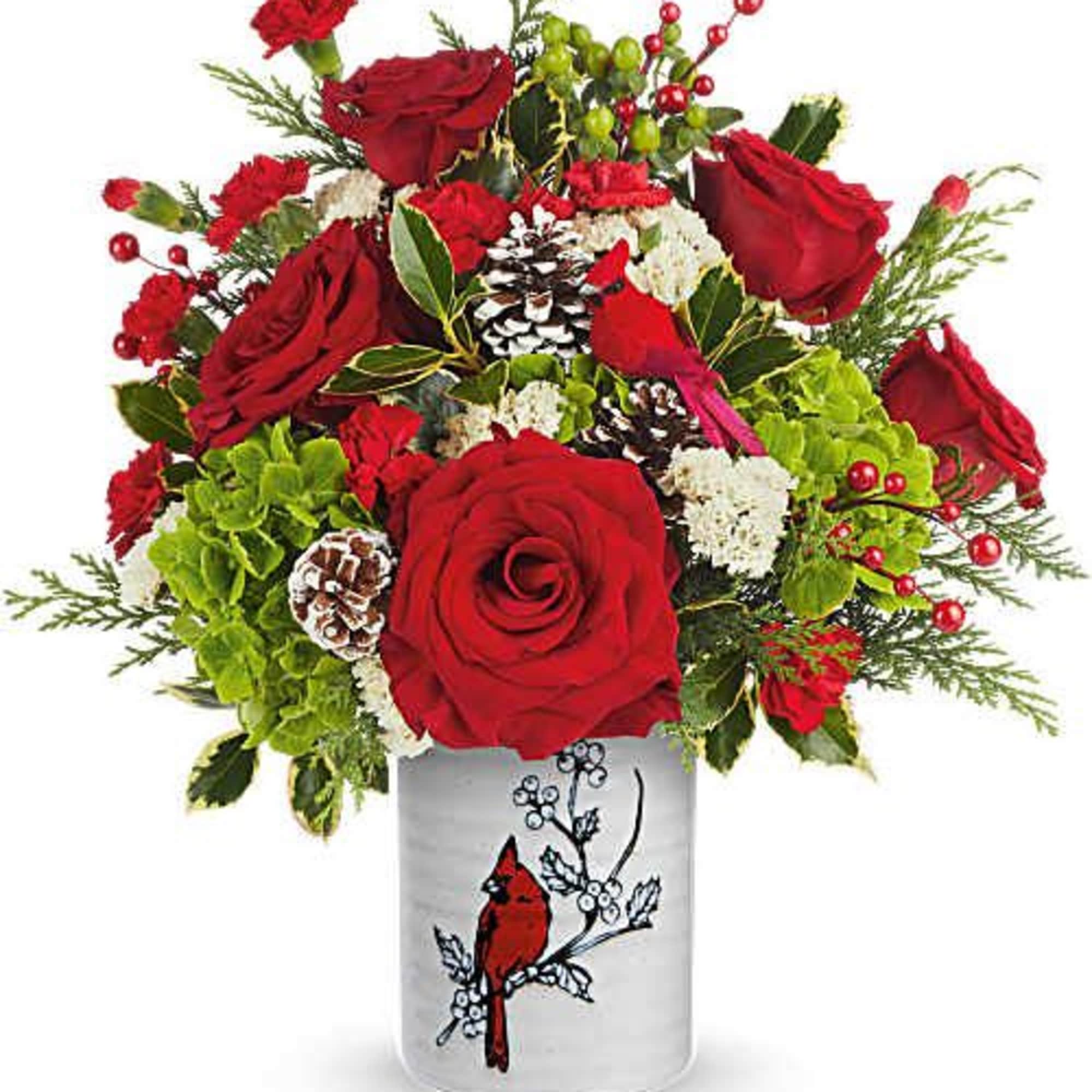 Teleflora's Christmas Cardinal Bouquet captures the spirit of the season with bold