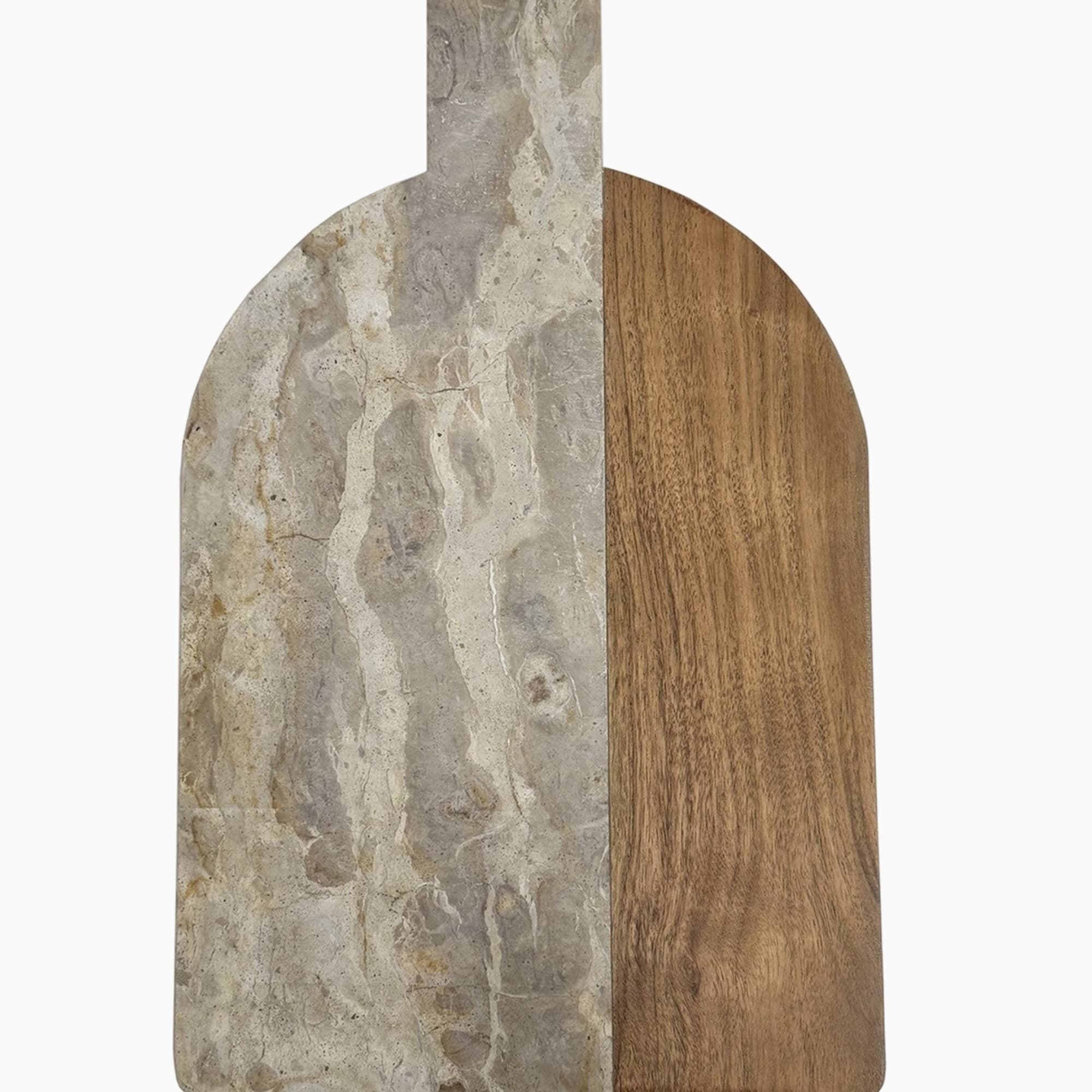Two-tone marble and wood cutting board with a rounded top