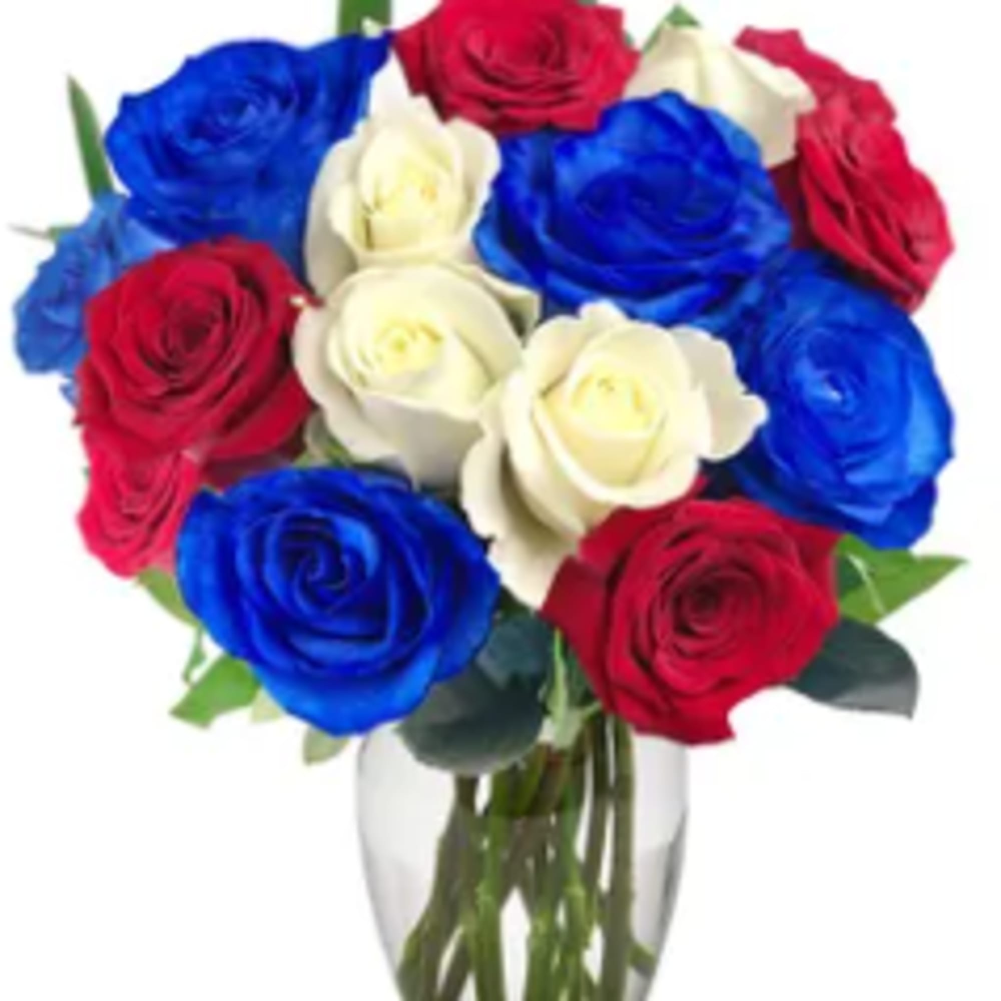 We mix Red Roses, White Roses and Blue Roses in the same