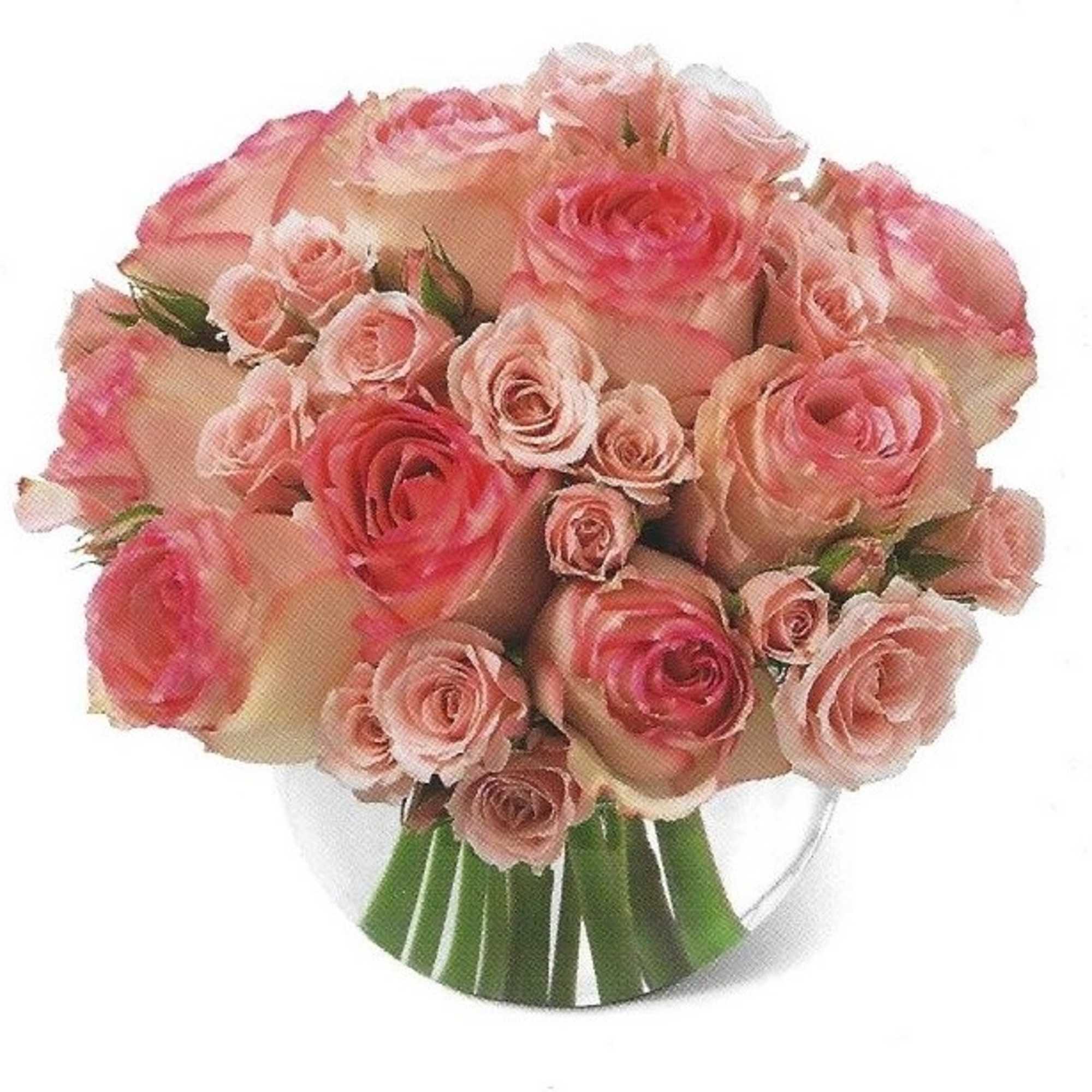 Bouquet of pink and blush roses with a wrapped stem