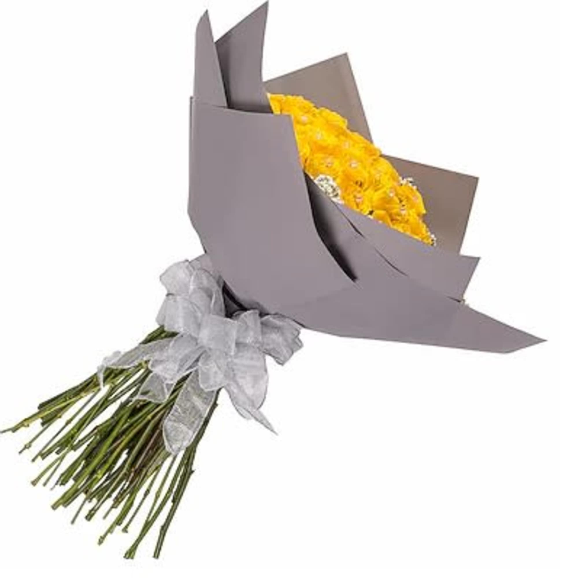 This cheerful bouquet of 36 yellow roses, beautifully Wrapped with elegant brown