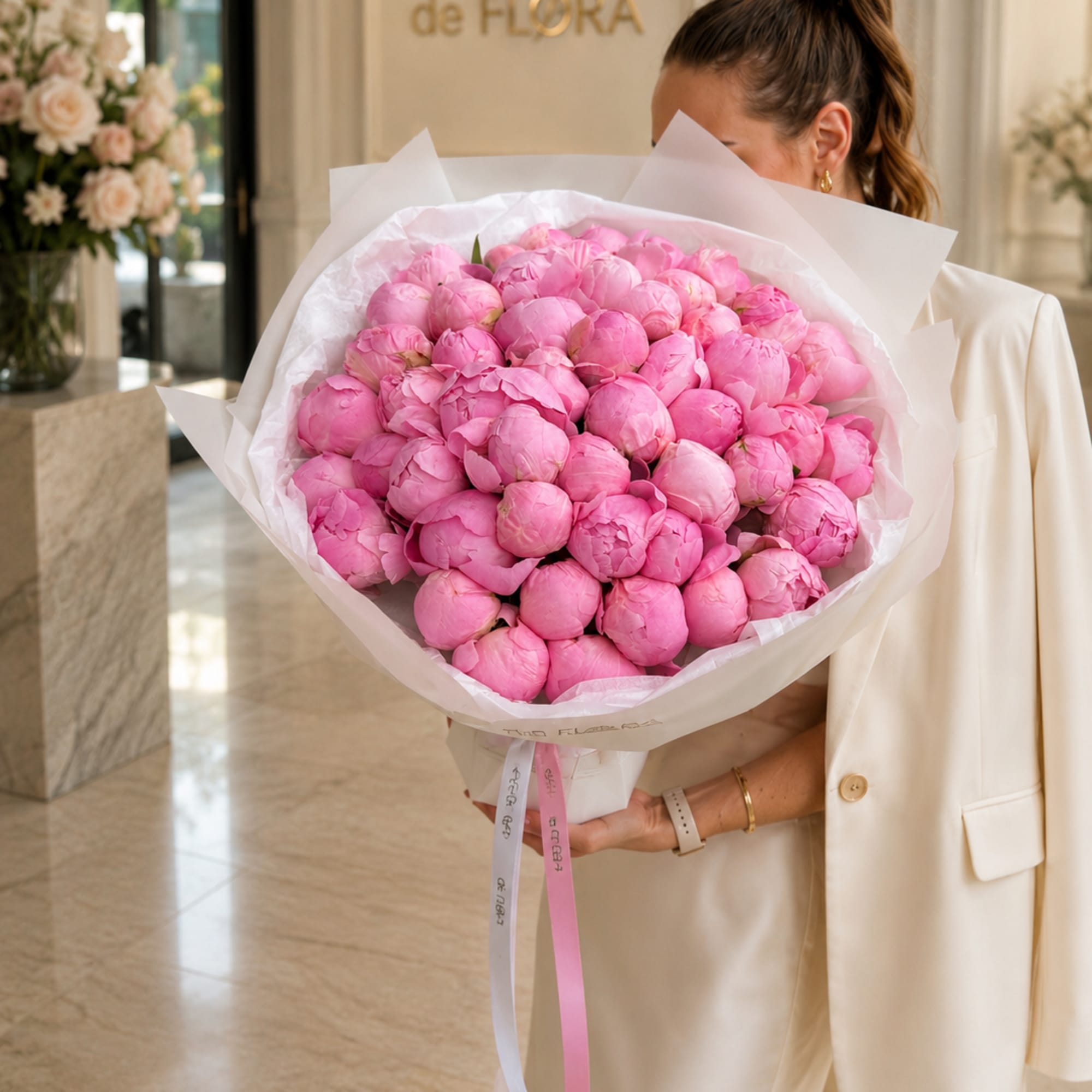 Pretty bouquet of pink and white peonies 
Standard - 20 stems 
Deluxe