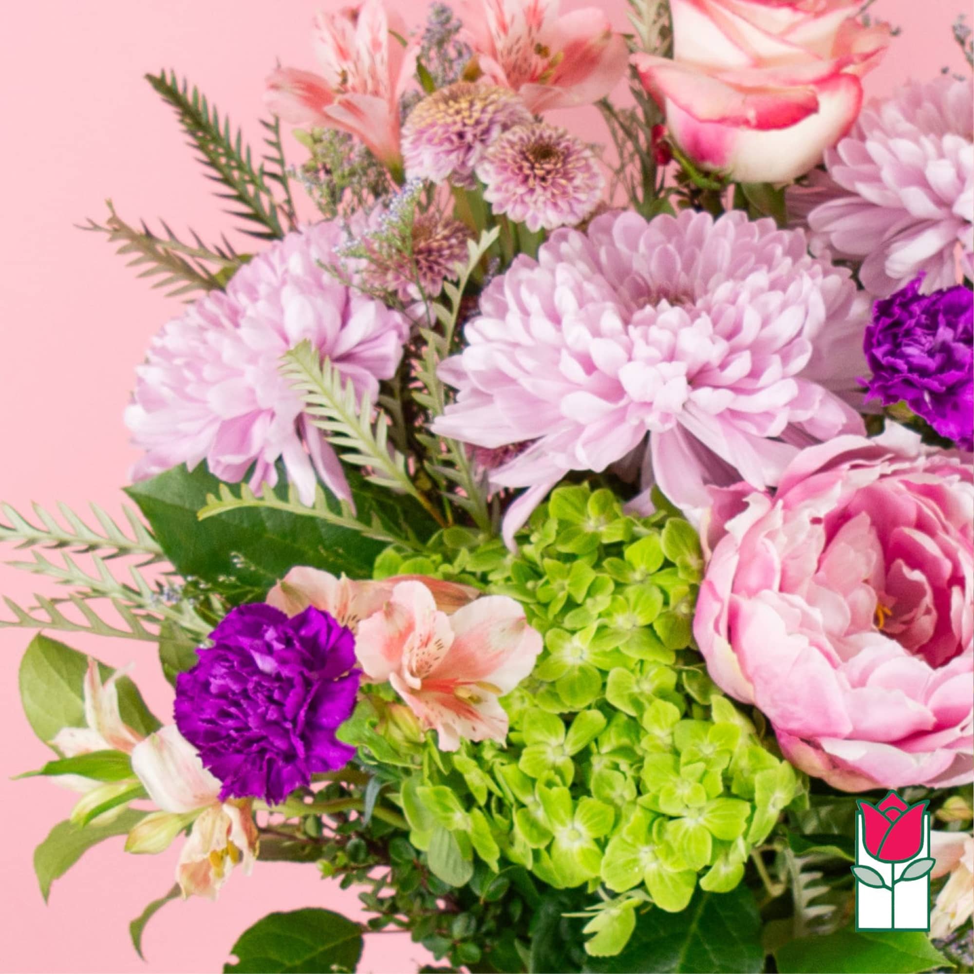 Pink and purple mixed bouquet with hydrangea and peonies