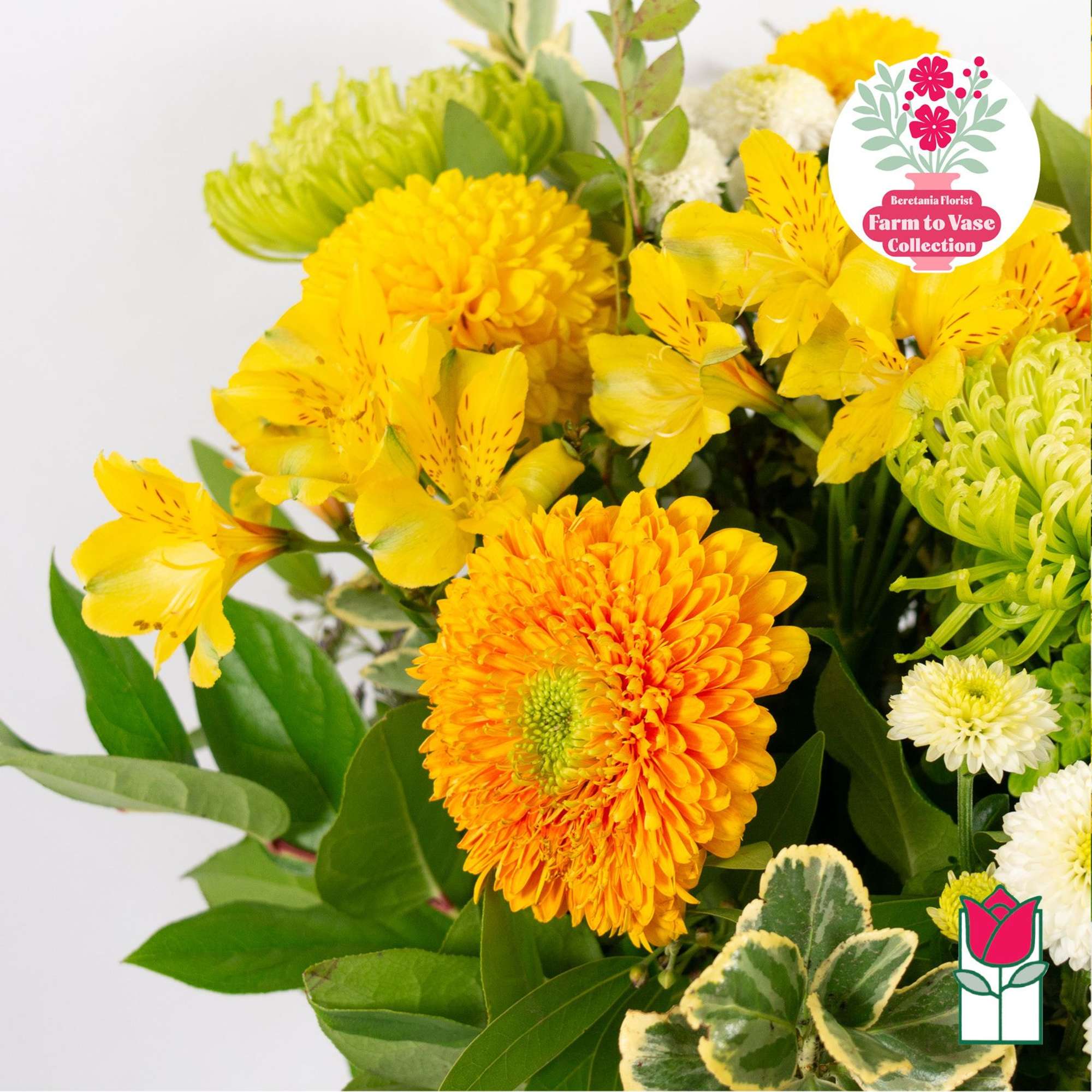 Yellow and orange mixed bouquet with chrysanthemums and alstroemeria