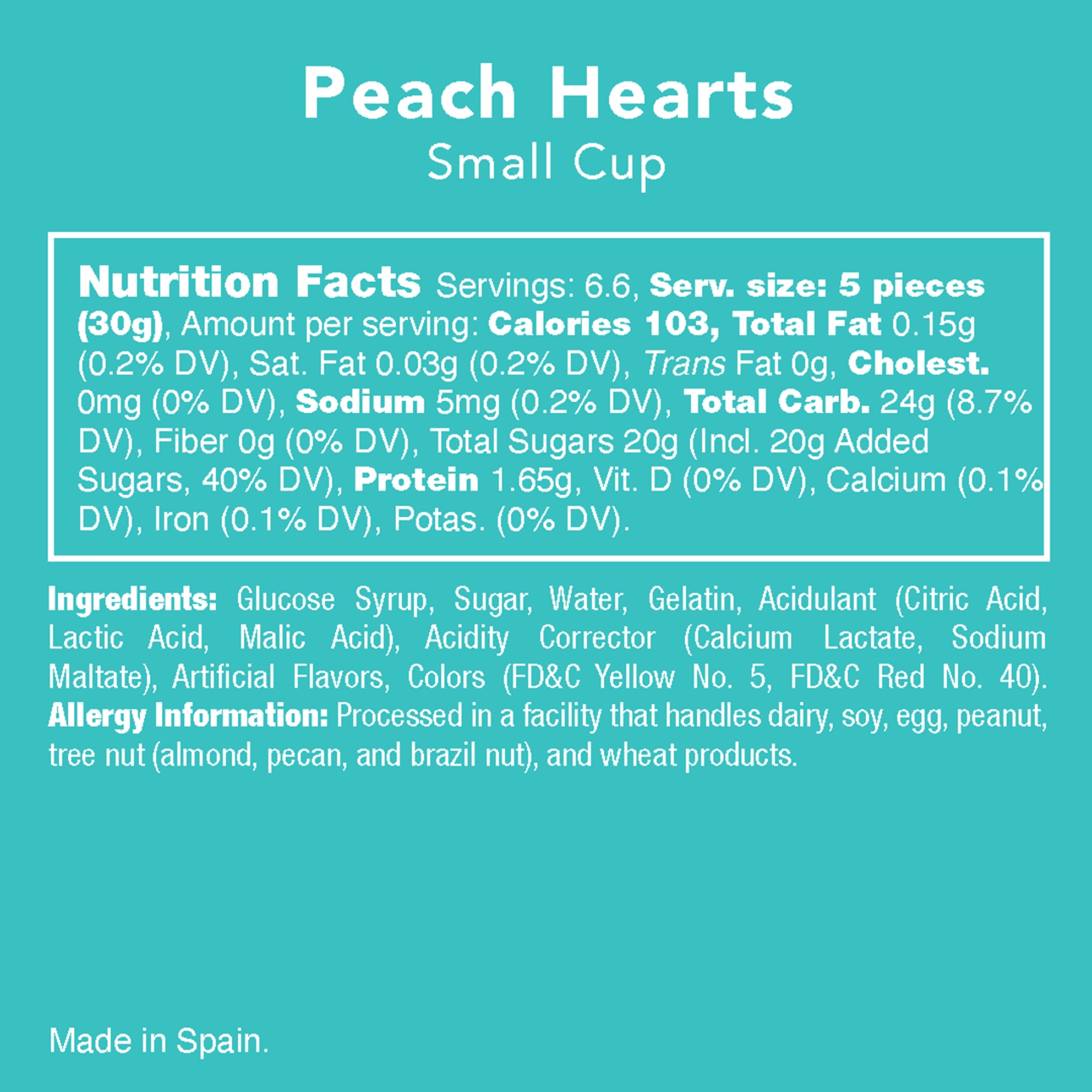 Select these soft and chewy candied hearts with a tart peach bite.

Please
