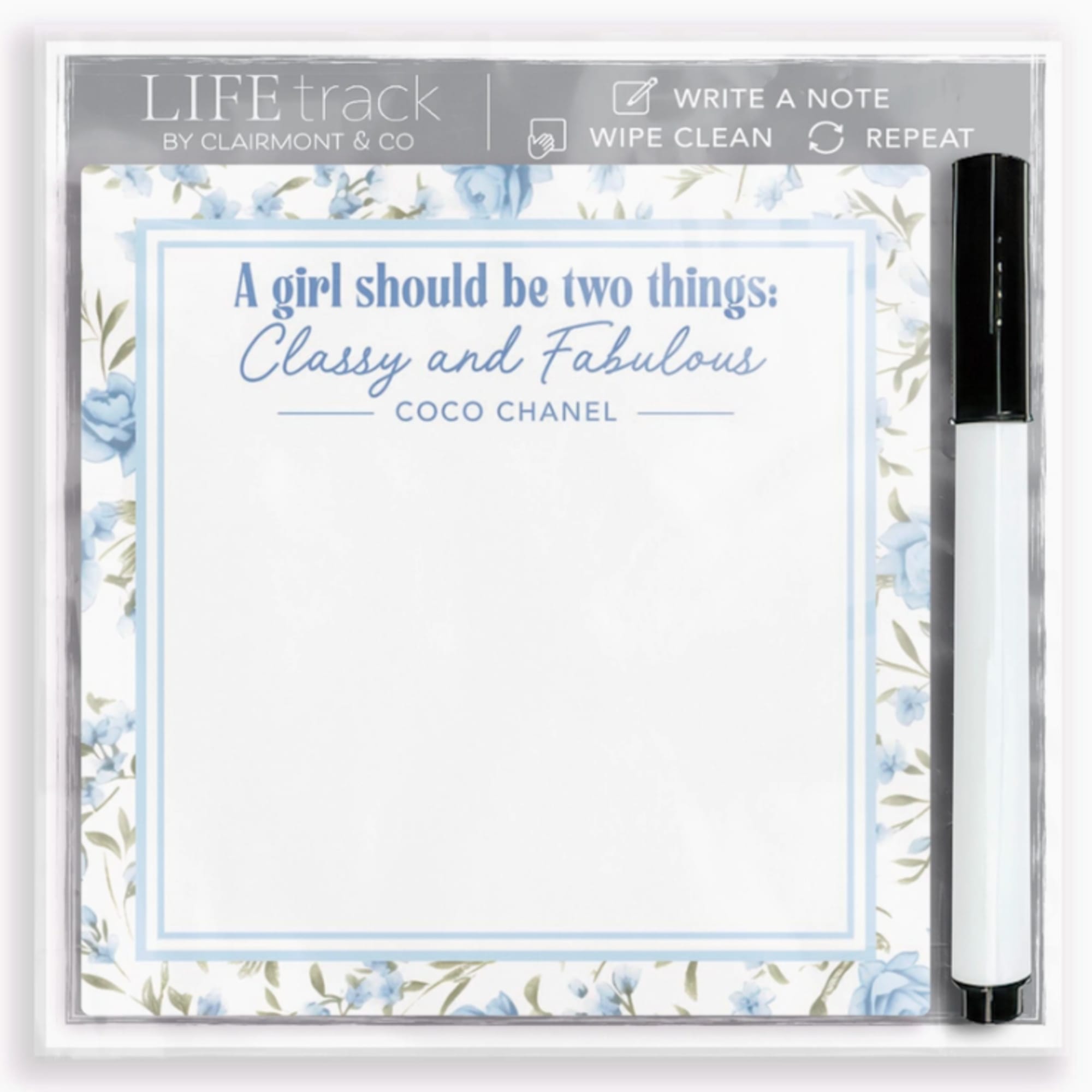 Floral notepad with a pen and a quote at the top