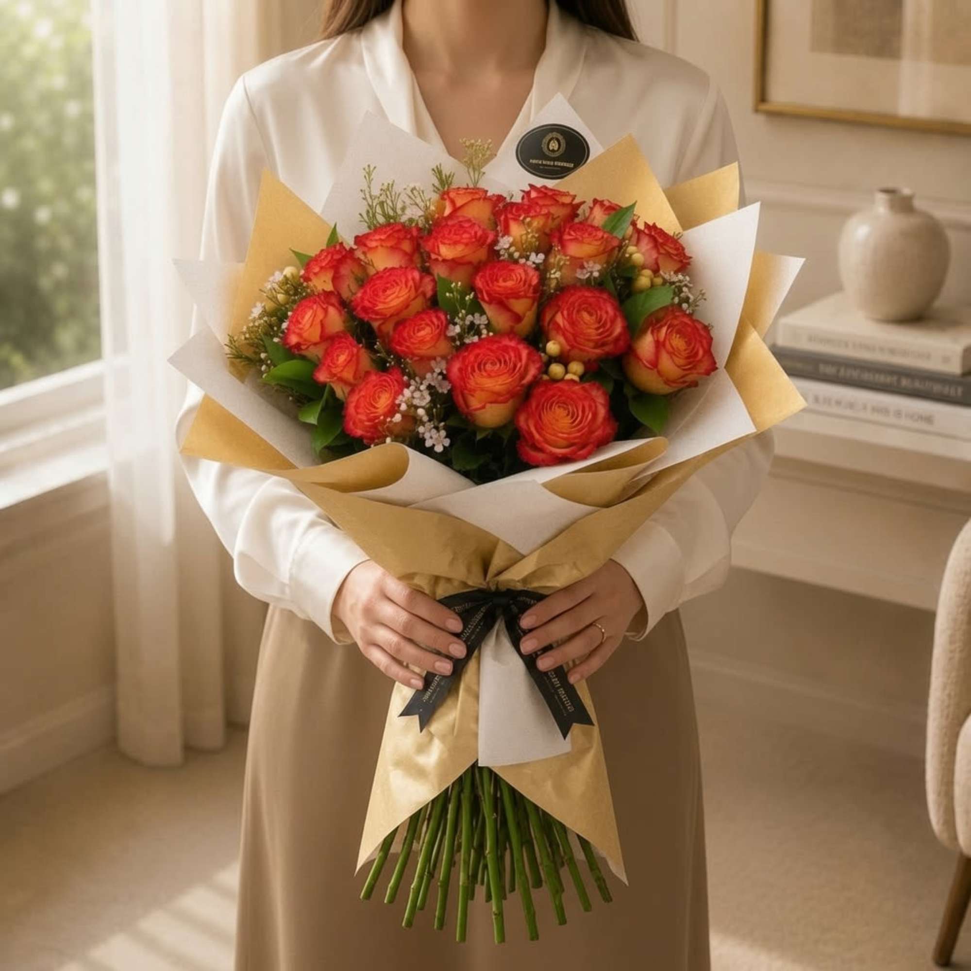2 Dozen Beauty Handheld Bouquet, Round Style: 2 dozen hand picked roses