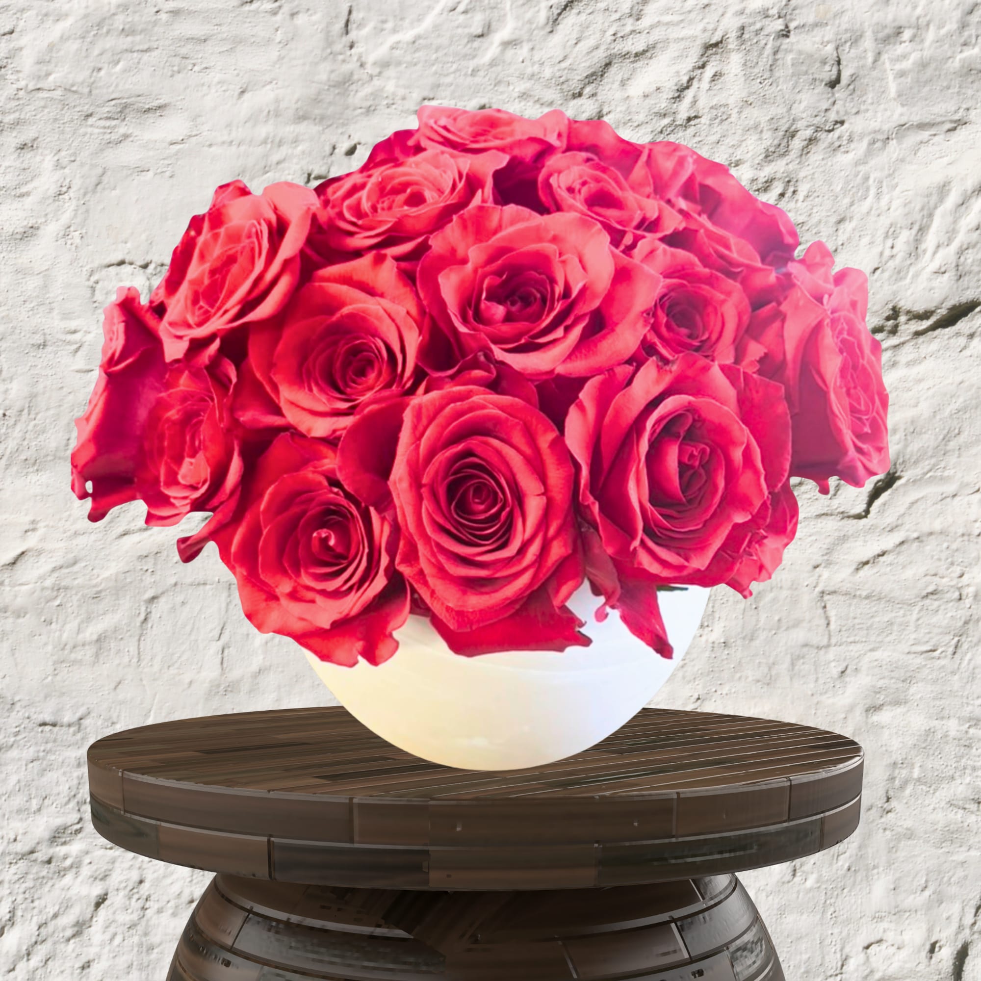 Bouquet of red roses in a white vase