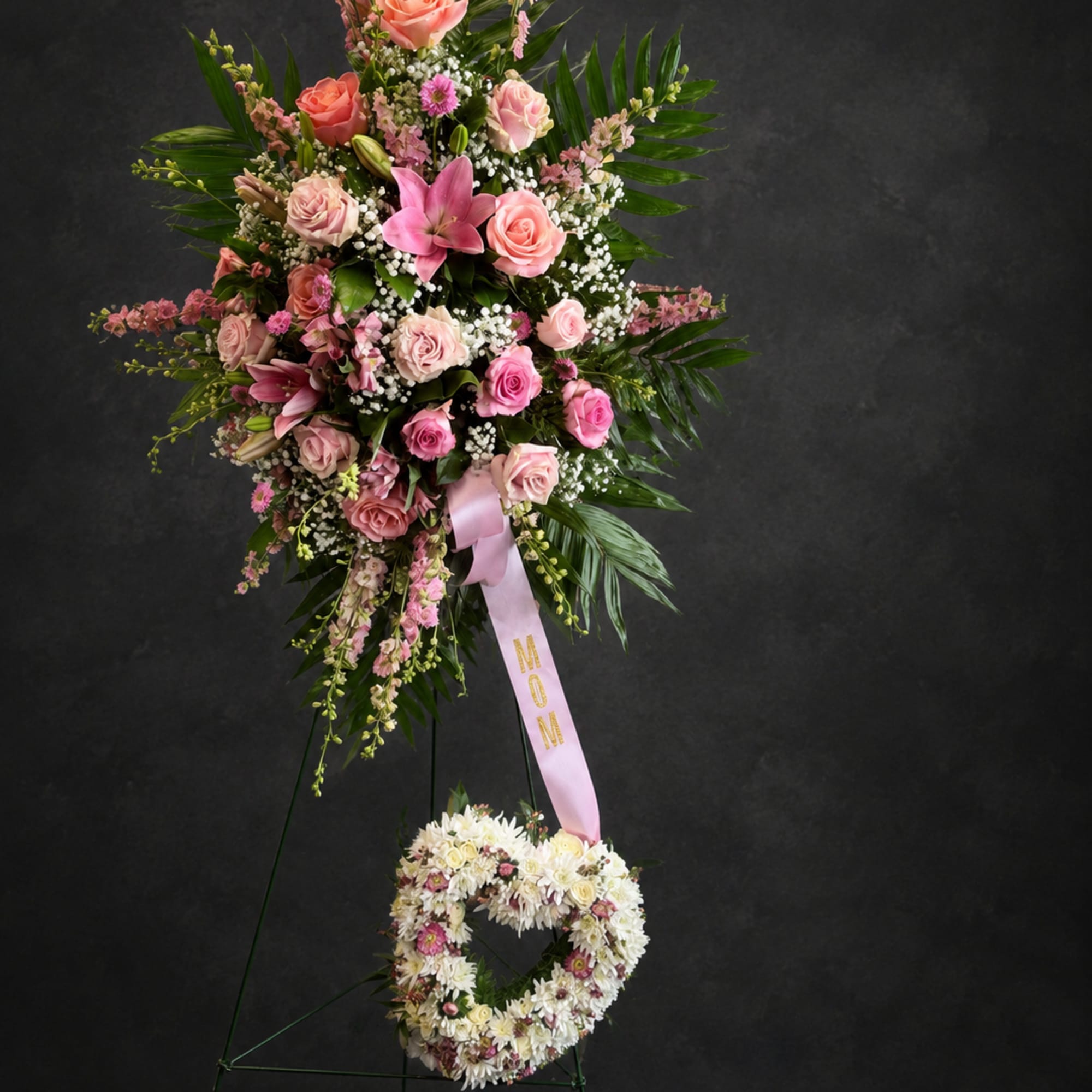 A tall, heart‑felt standing spray that reads as a warm and personal