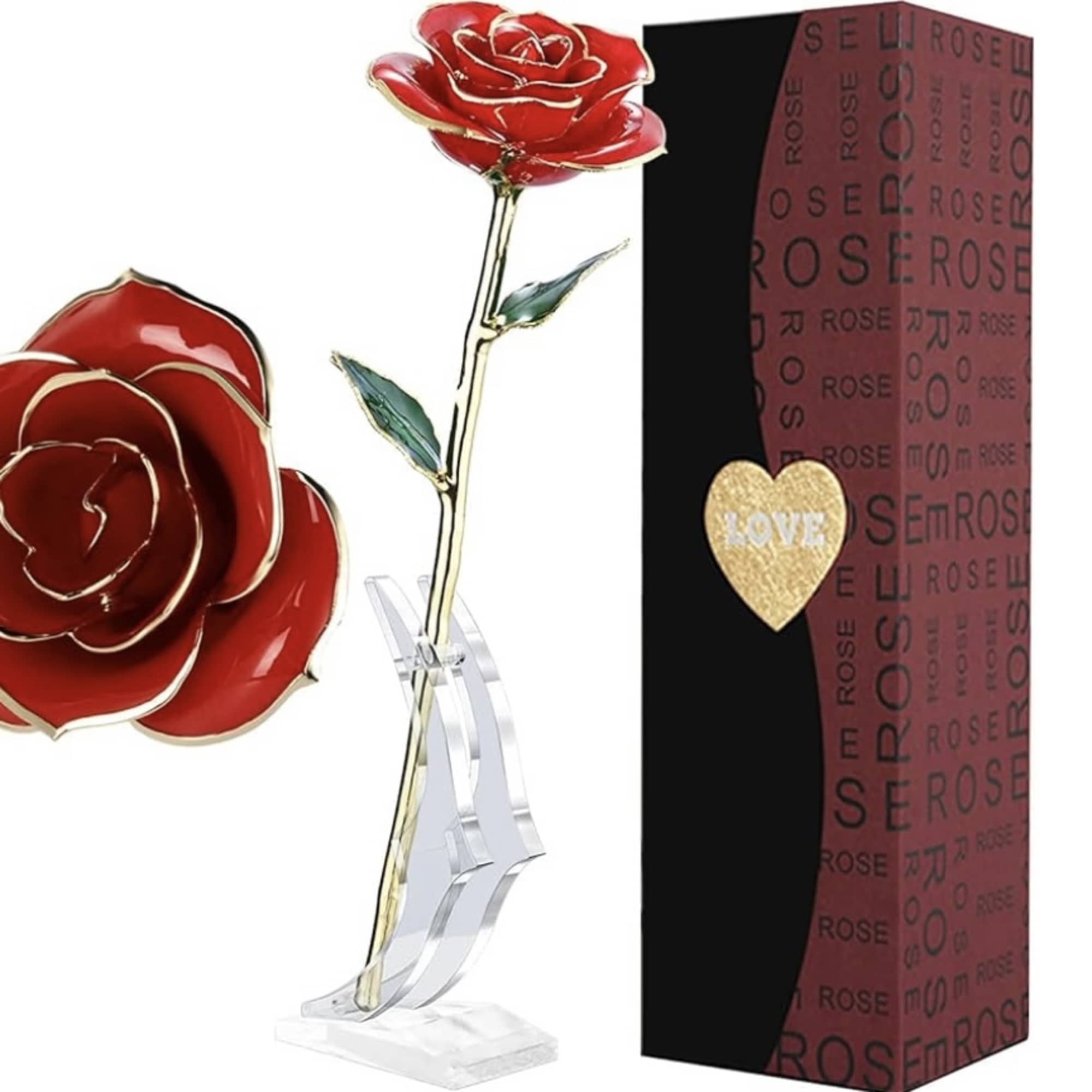 Red rose-shaped decorative gift with a matching box
