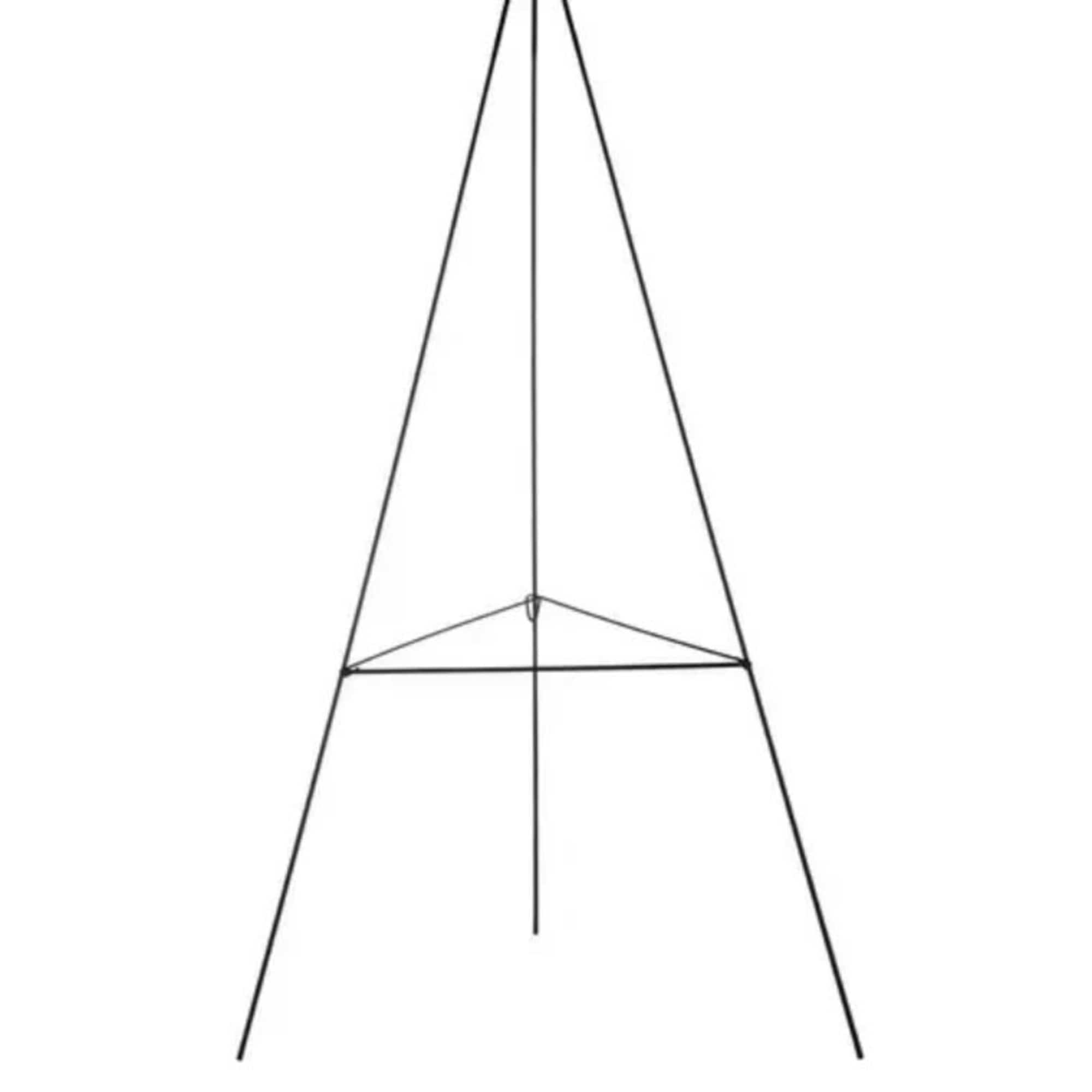 Black metal easel stand with a triangular frame