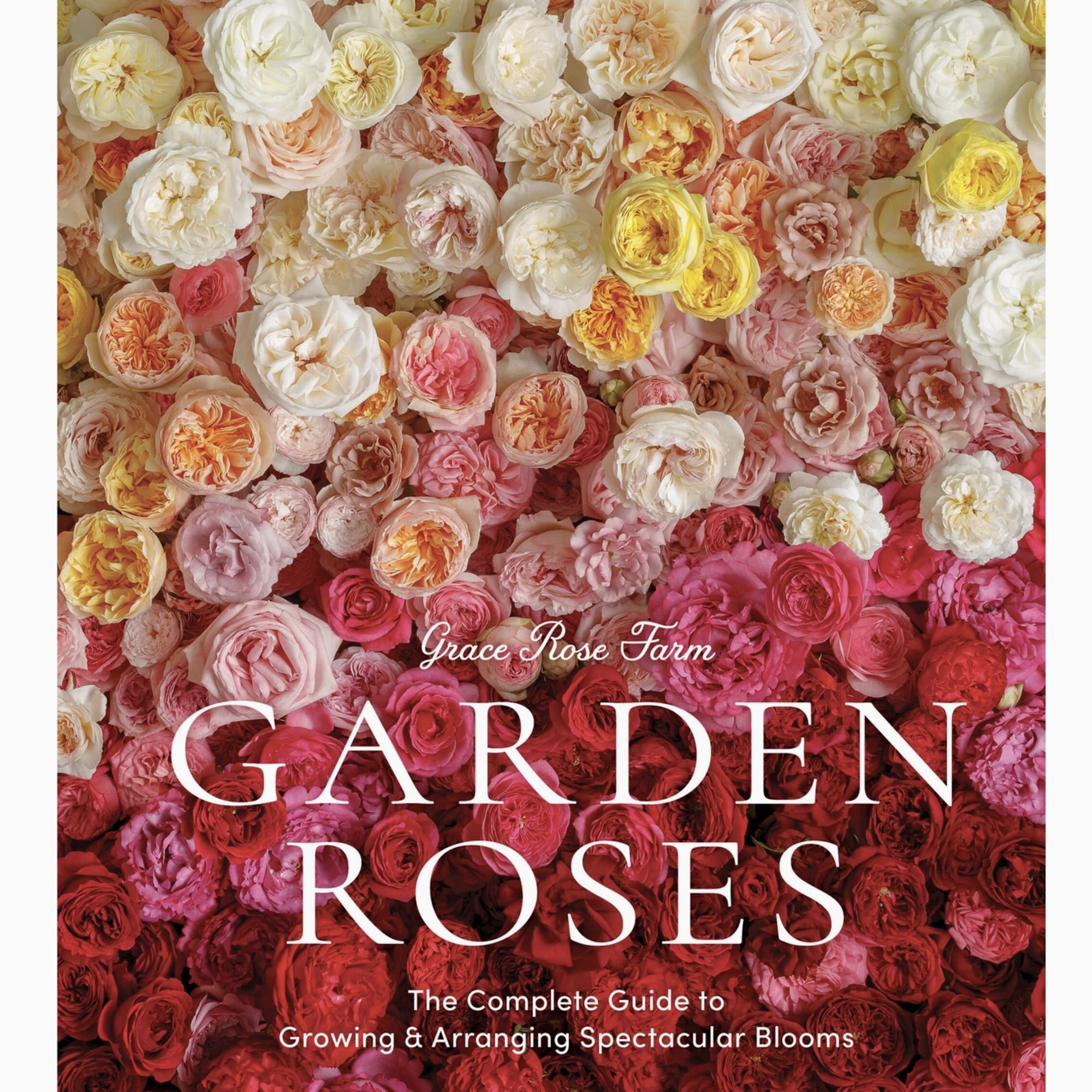 Book cover with a collage of roses in pink, cream, yellow, and red