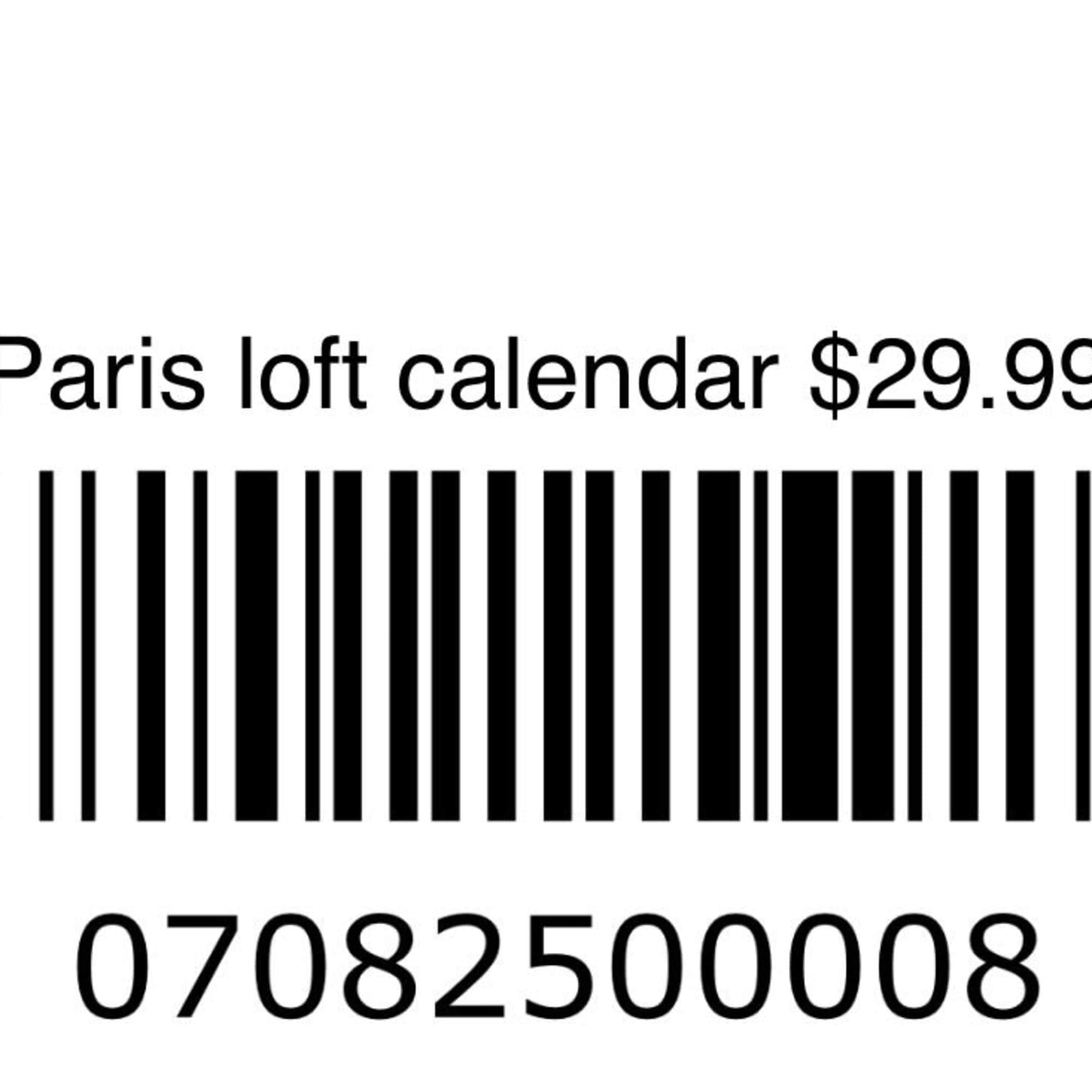 Barcode label reading Paris loft calendar $29.99