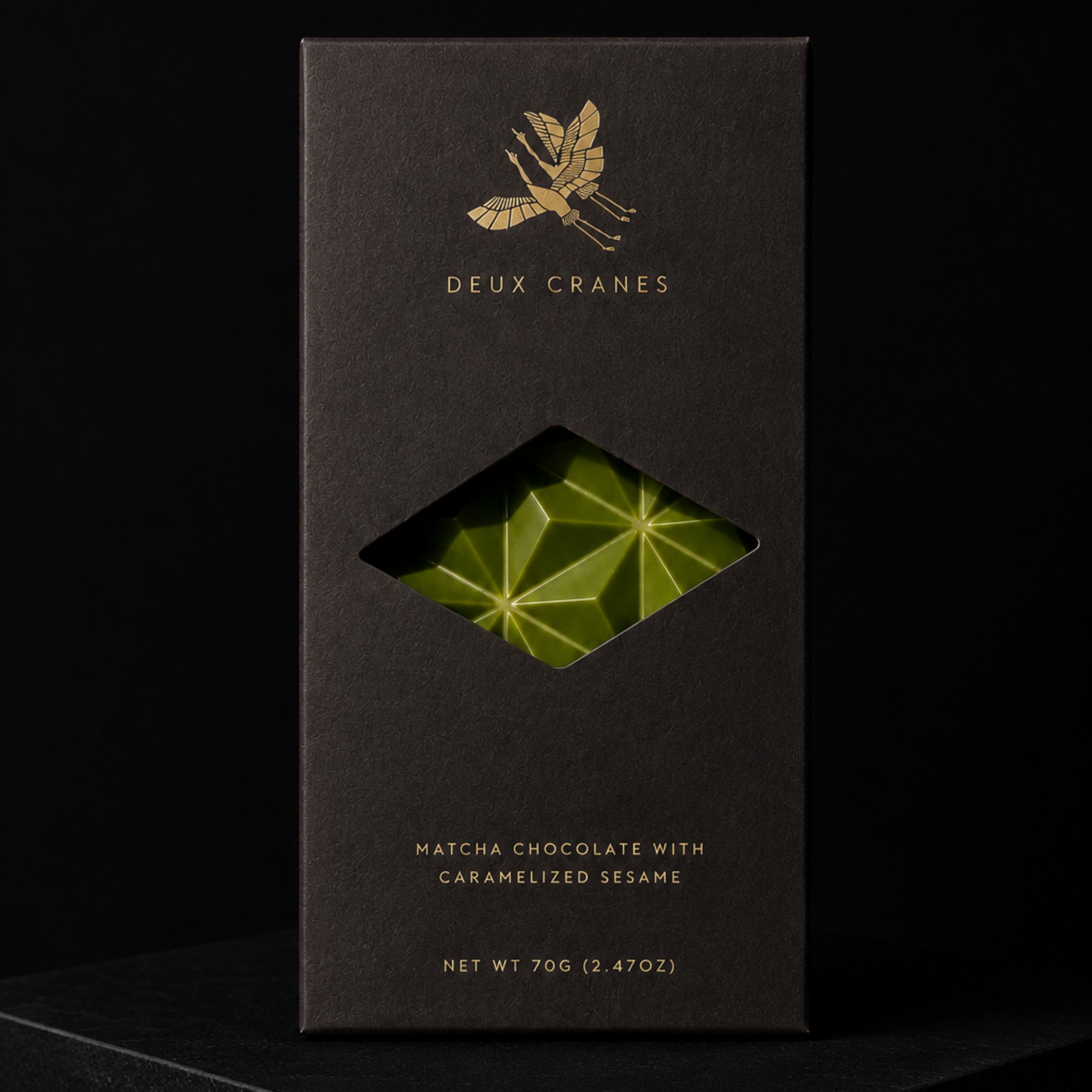 Box of matcha chocolate with caramelized sesame