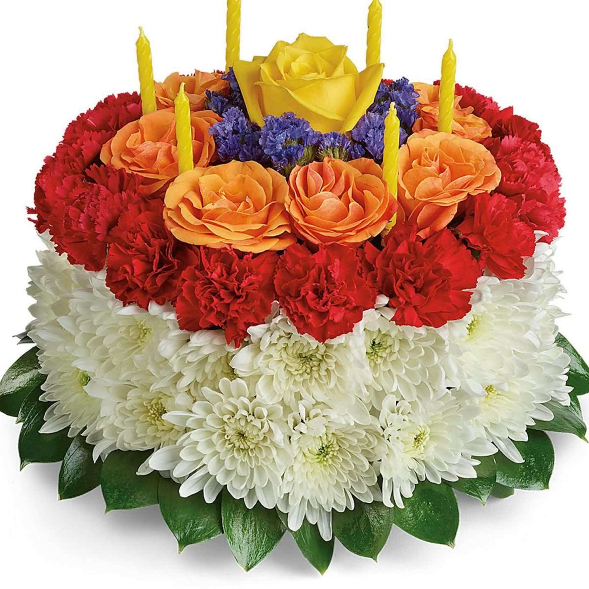 A delightful floral arrangement designed to look like a festive birthday cake!, photo 2 of 2