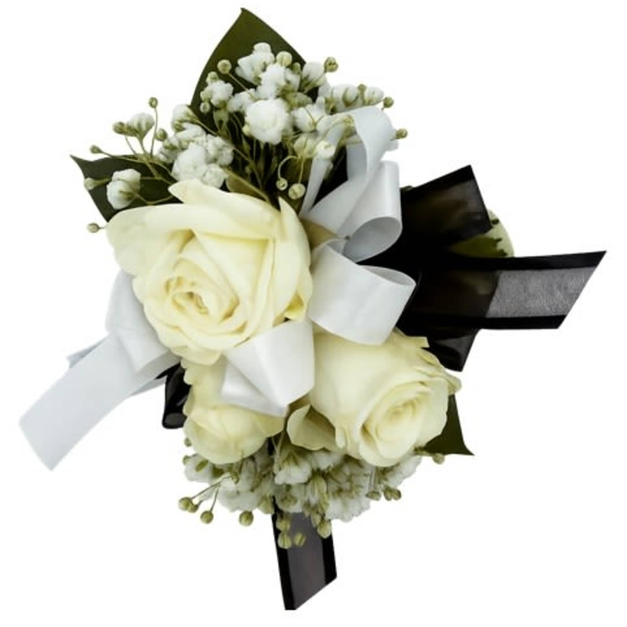 A classic white corsage that compliments any suit. A perfect addition for