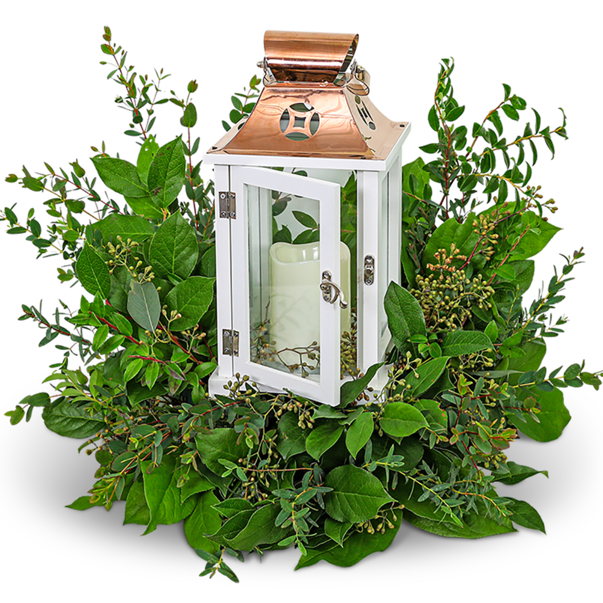Our Wings of Peace Lantern is a stunning arrangement of premium foliage