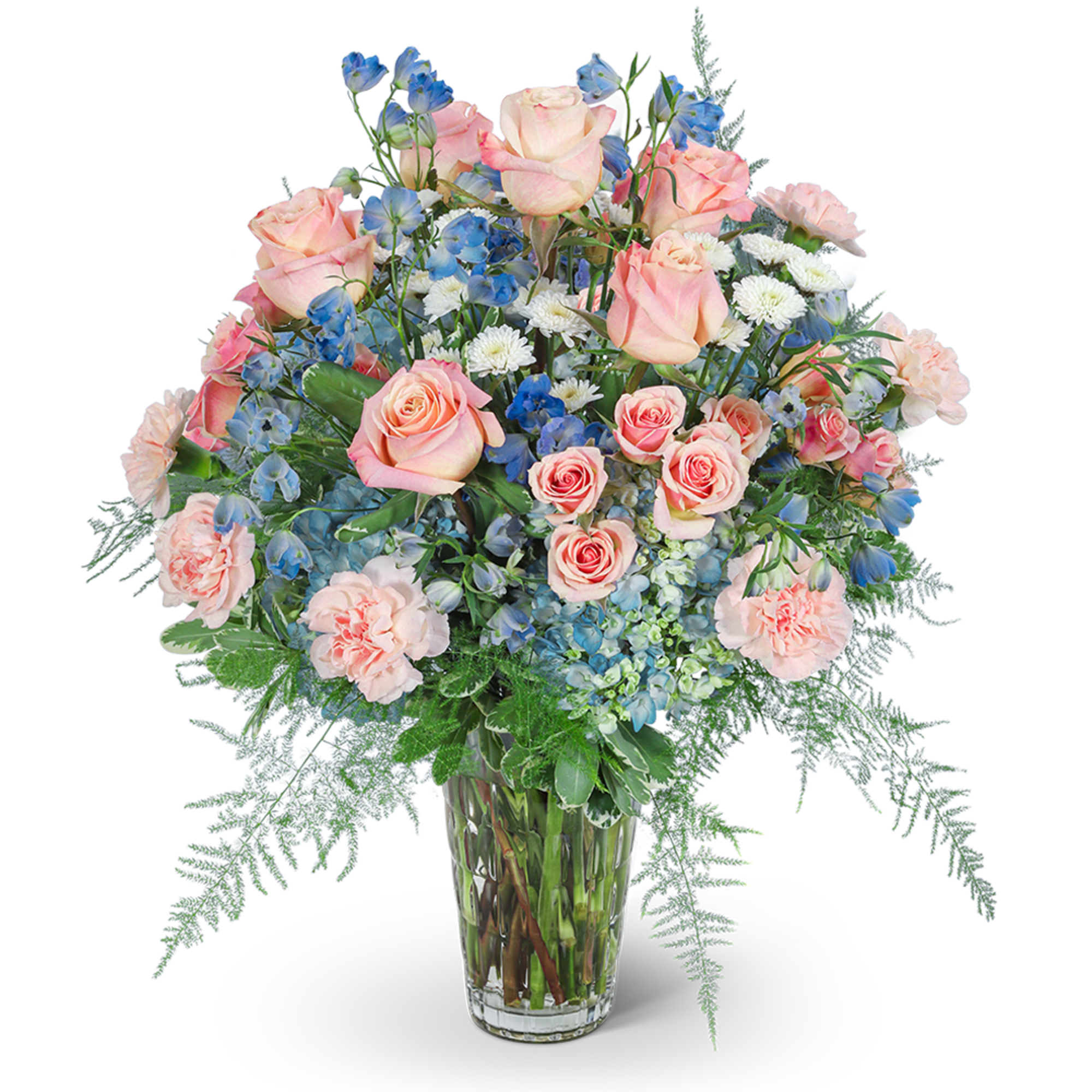Garden of Juliette is a breathtaking symphony of peach and blue blossoms