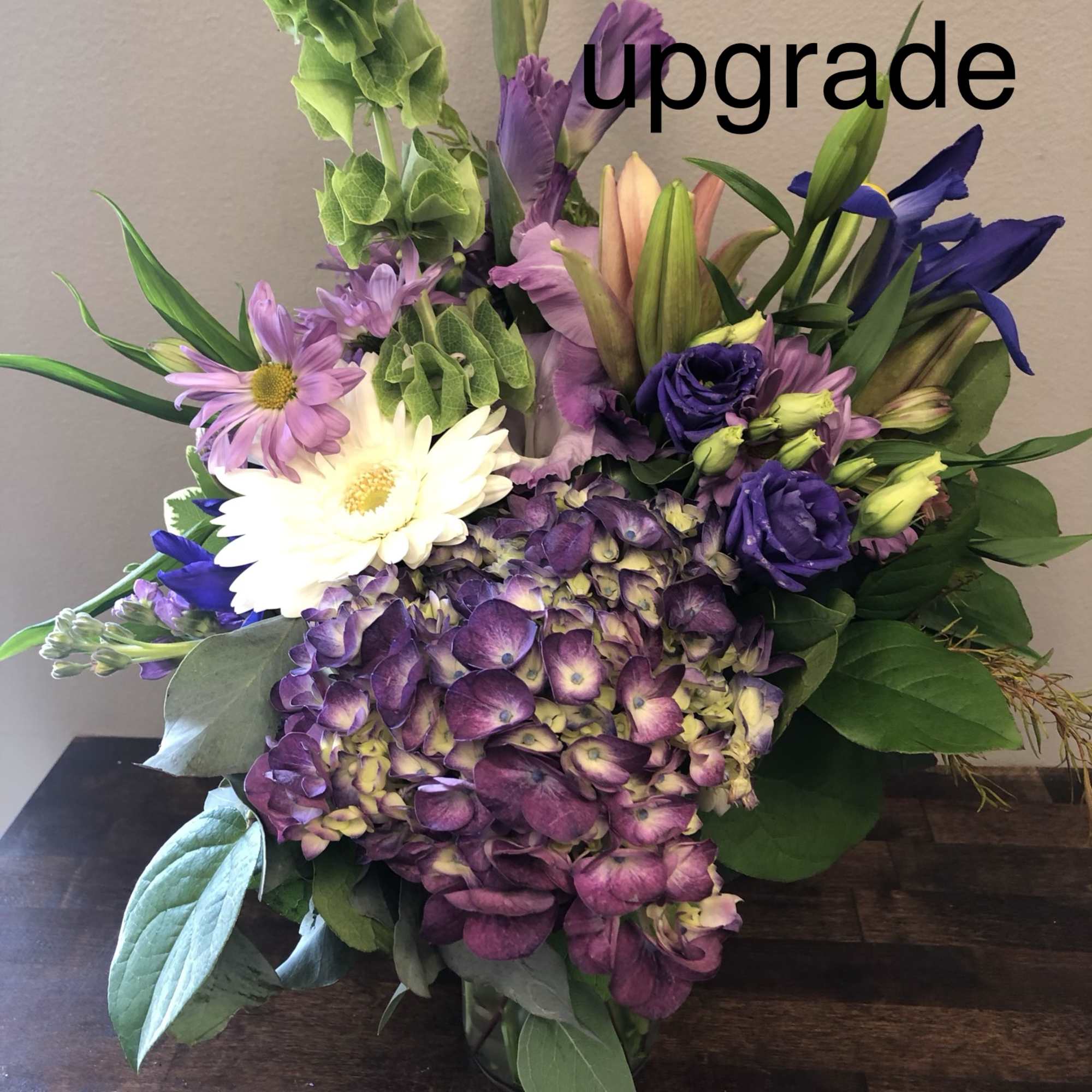 Purple and white mixed bouquet with lilies and hydrangea