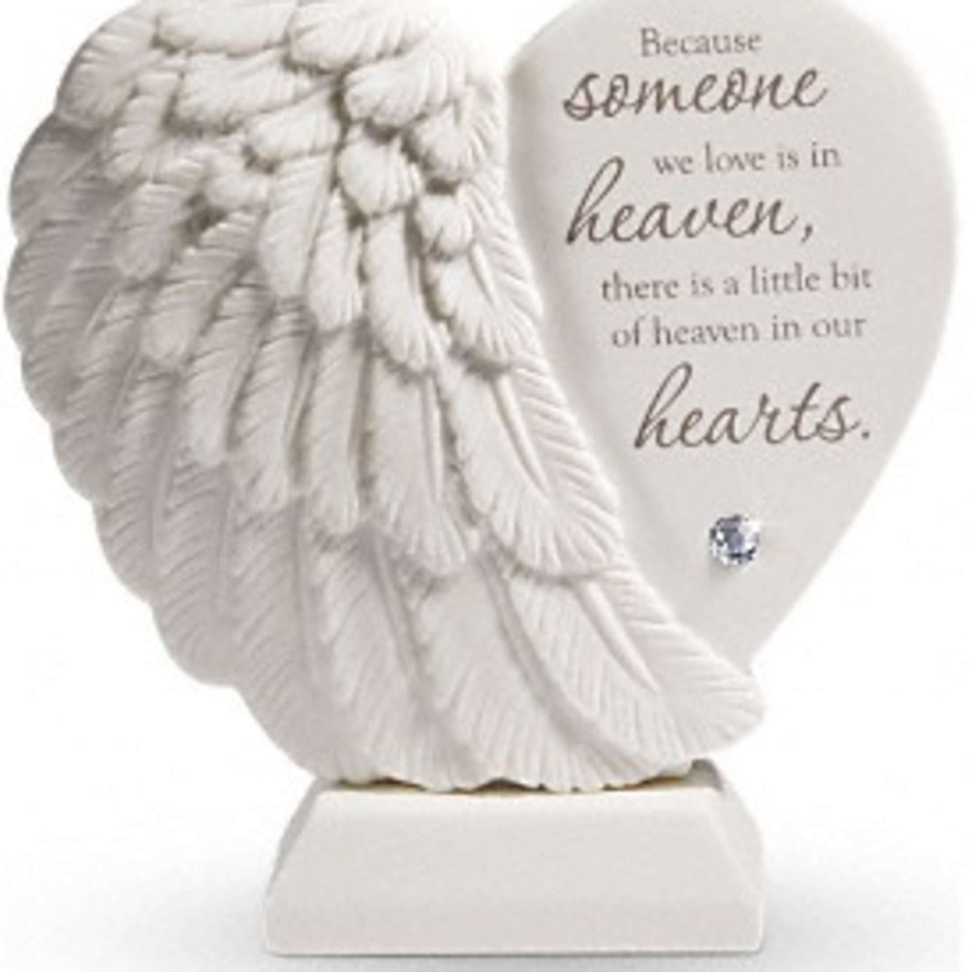 White angel wing memorial plaque with a sympathy quote