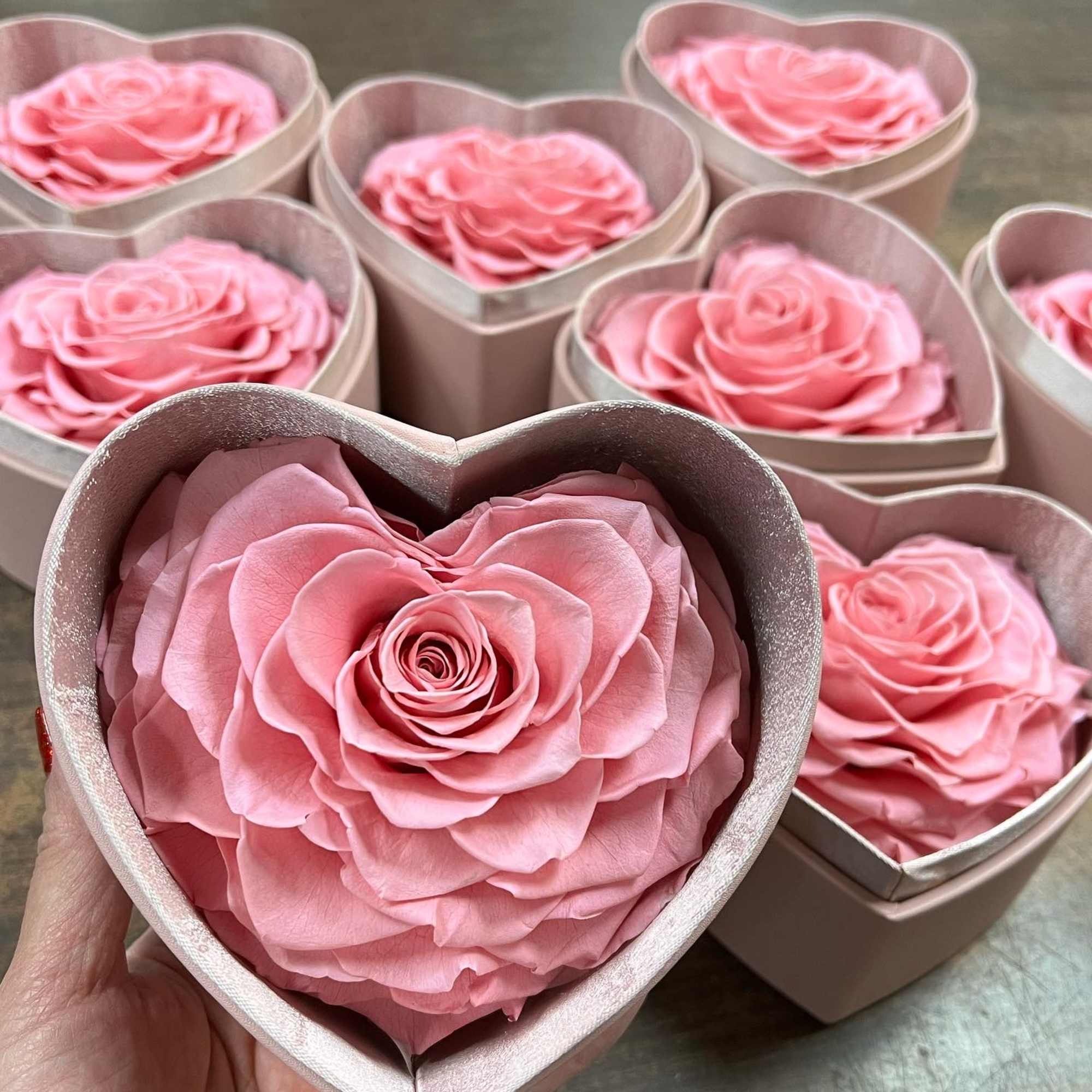 Preserved rose in a leather box.
Small heart box size: 13*11*8 cm

Our infinity/preserved