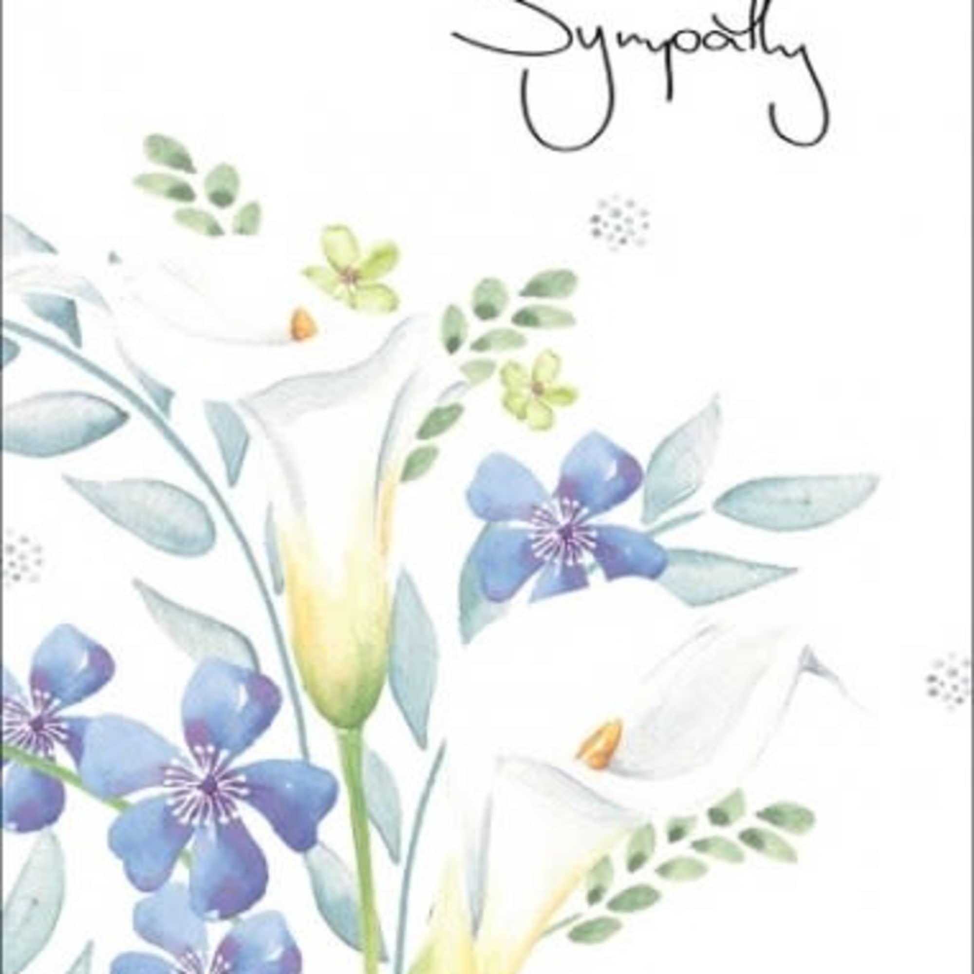 Sympathy card with watercolor calla lilies and blue flowers