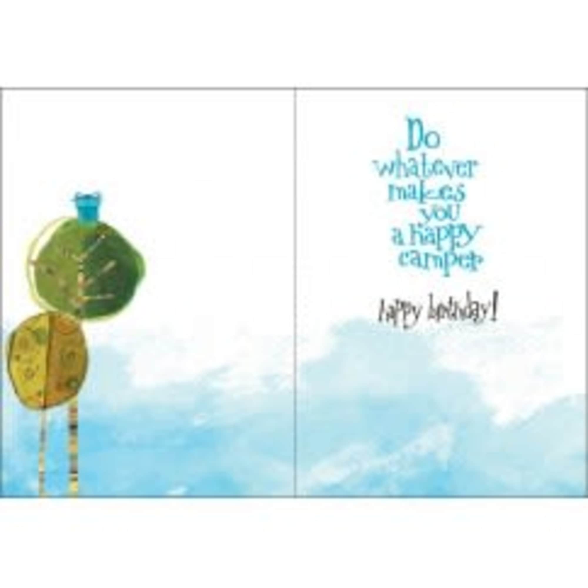 Greeting card with a blue birthday message and abstract tree design